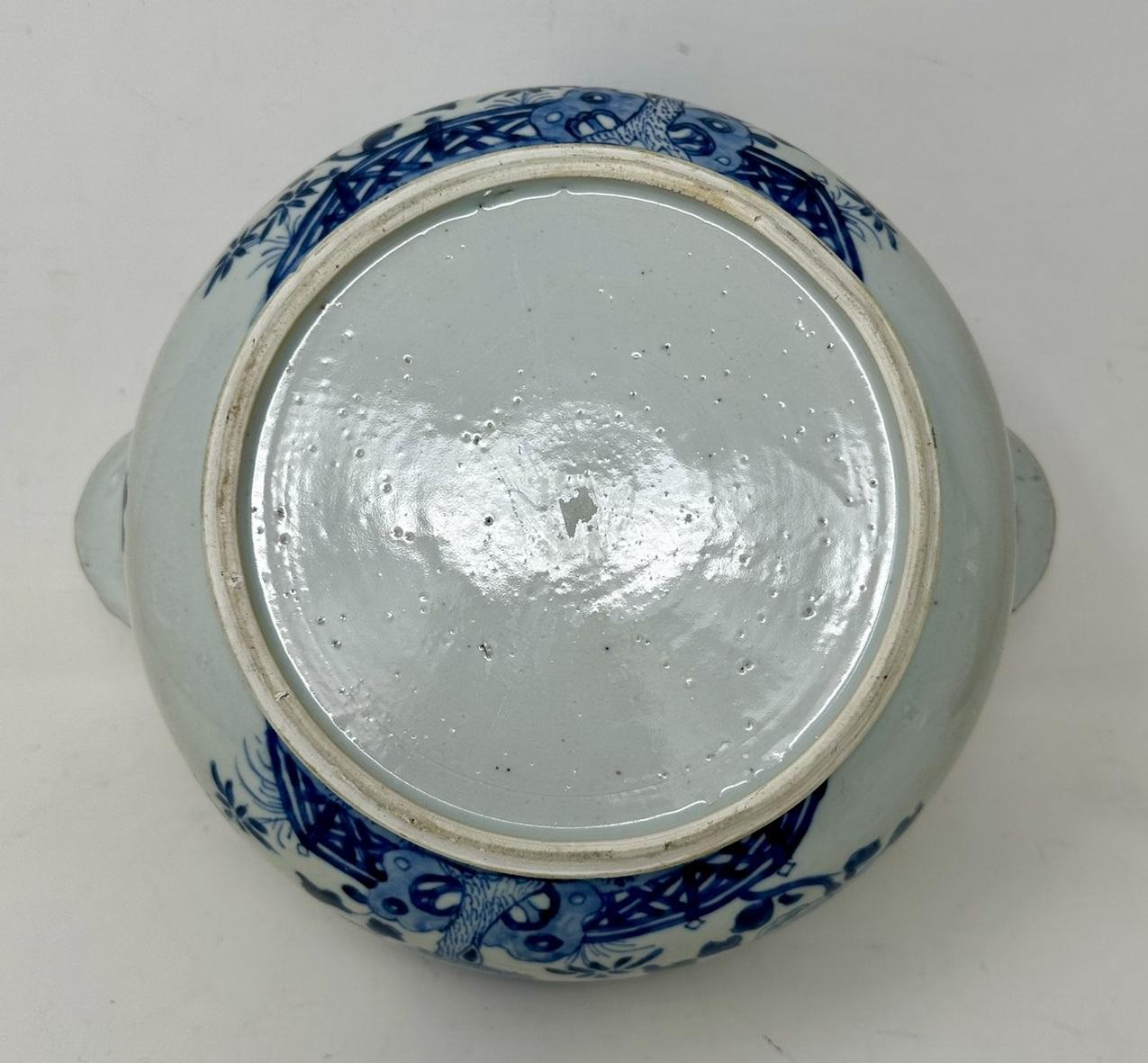 Antique Chinese Export Porcelain Blue White Chien Lung Soup Tureen Centerpiece For Sale 2