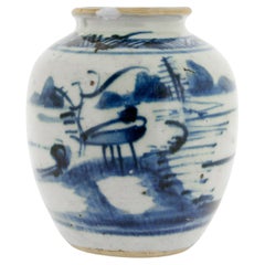 Antico vaso di zenzero in porcellana cinese d'esportazione blu e bianca in miniatura di dimensioni da armadio