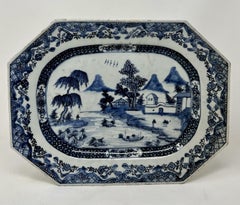 Antique Chinese Export Porcelain Blue White Platter Plate Qianlong Period 1760
