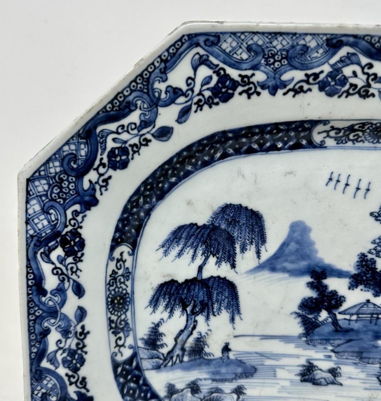 18th Century Antique Chinese Export Porcelain Blue White Platter Plate Qianlong Period 1760 For Sale