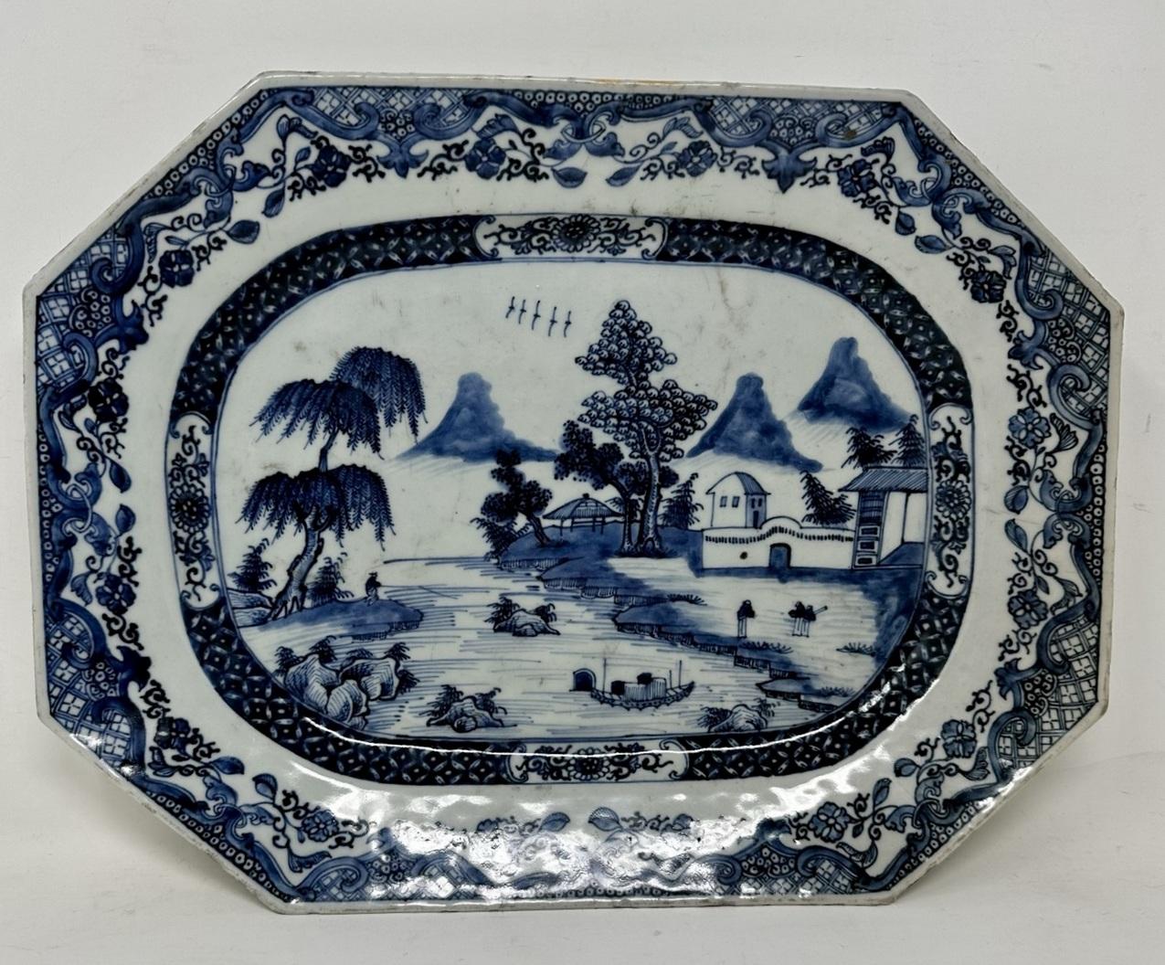 Antique Chinese Export Porcelain Blue White Platter Plate Qianlong Period 1760 For Sale 1