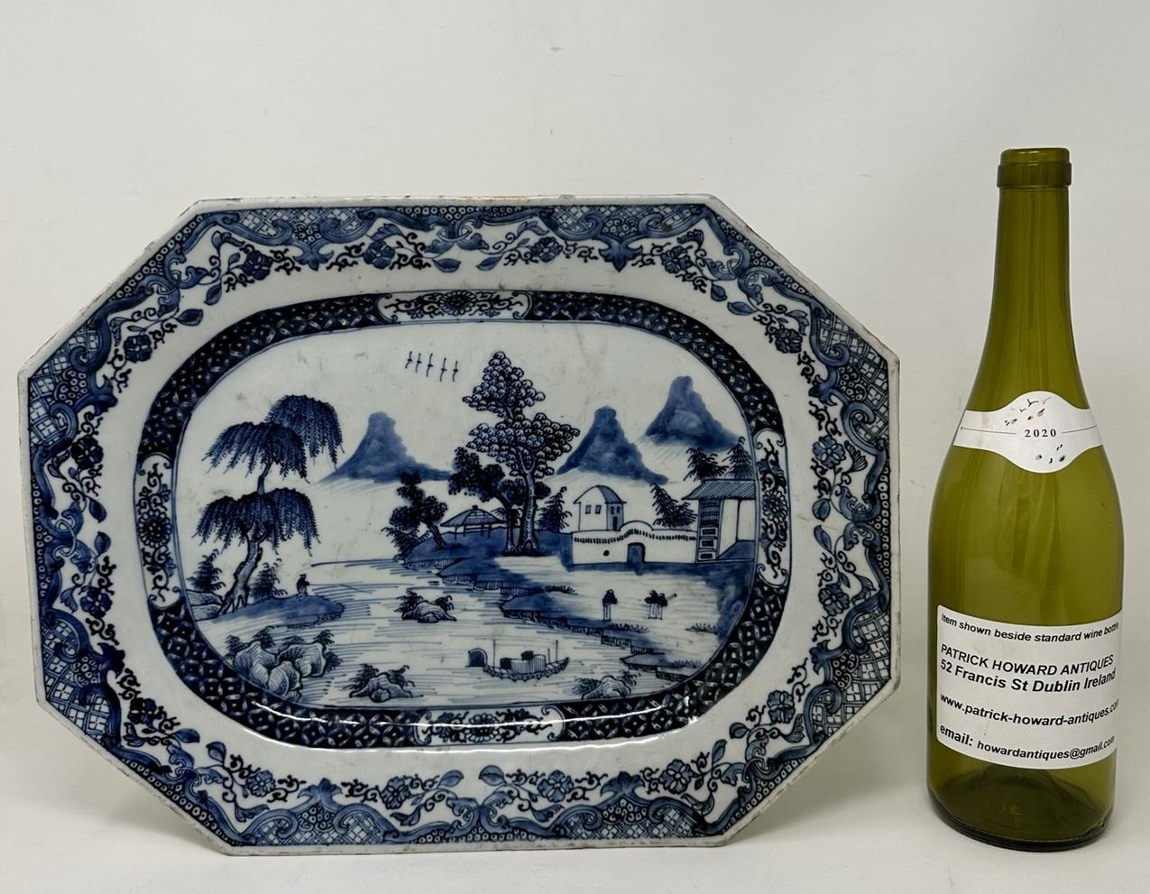 Antique Chinese Export Porcelain Blue White Platter Plate Qianlong Period 1760 For Sale 2