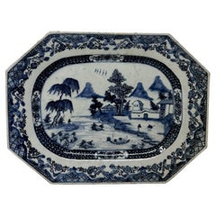 Antique Chinese Export Porcelain Blue White Platter Plate Qianlong Period 1760