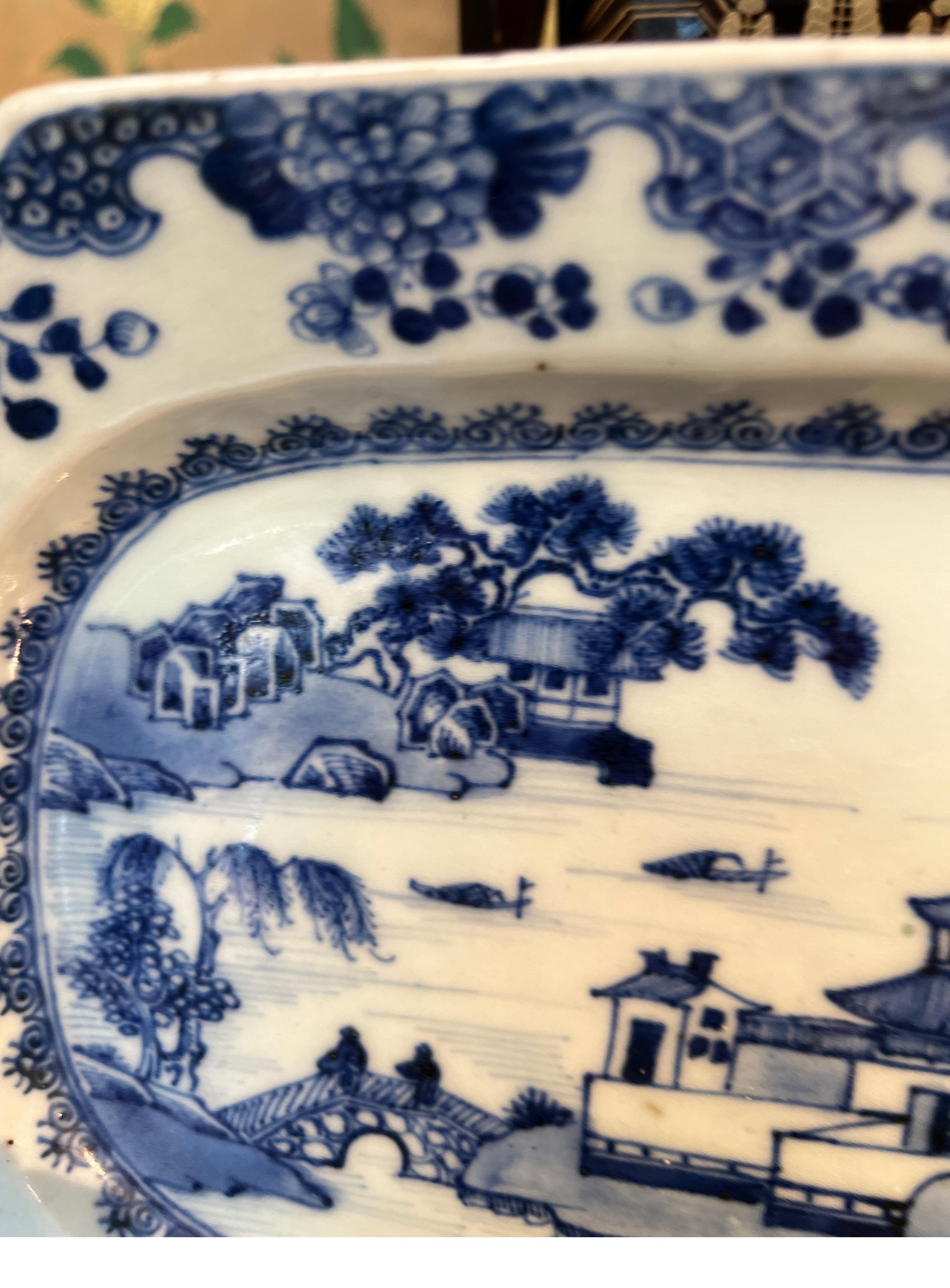Antique Chinese Export Porcelain Blue White Platter  Qianlong Period 1760-70 10