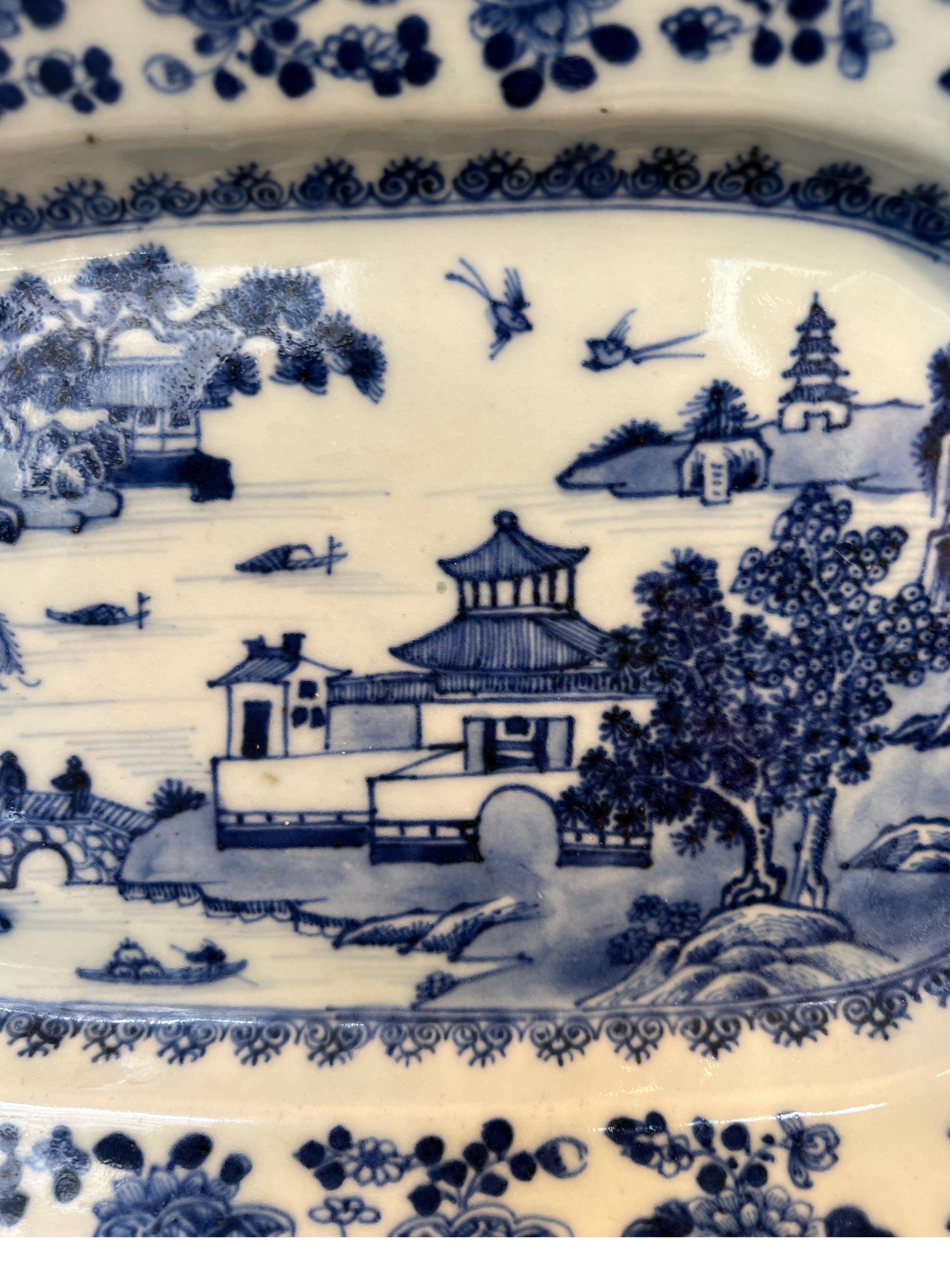 18th Century and Earlier Antique Chinese Export Porcelain Blue White Platter  Qianlong Period 1760-70