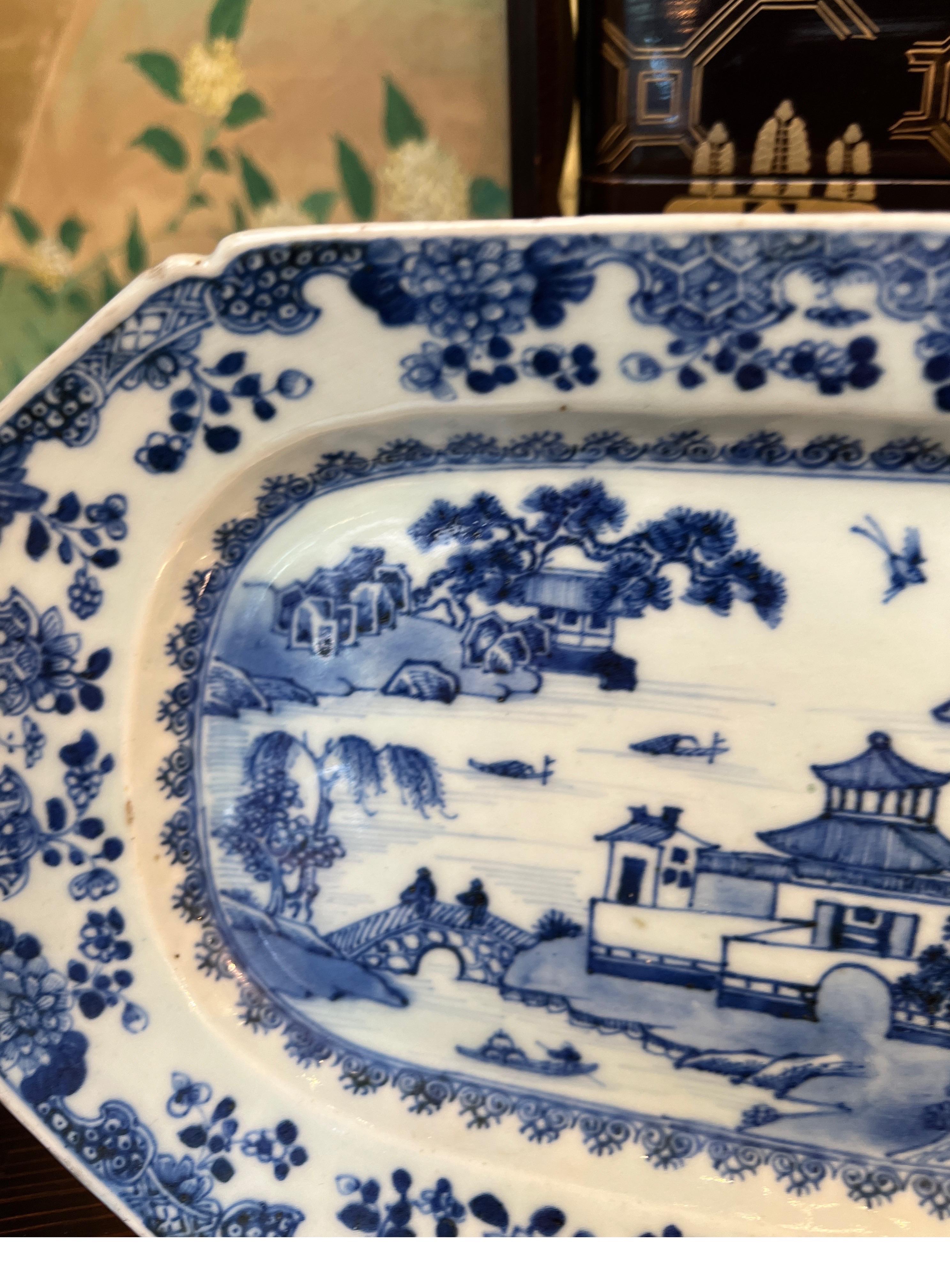 Antique Chinese Export Porcelain Blue White Platter  Qianlong Period 1760-70 3