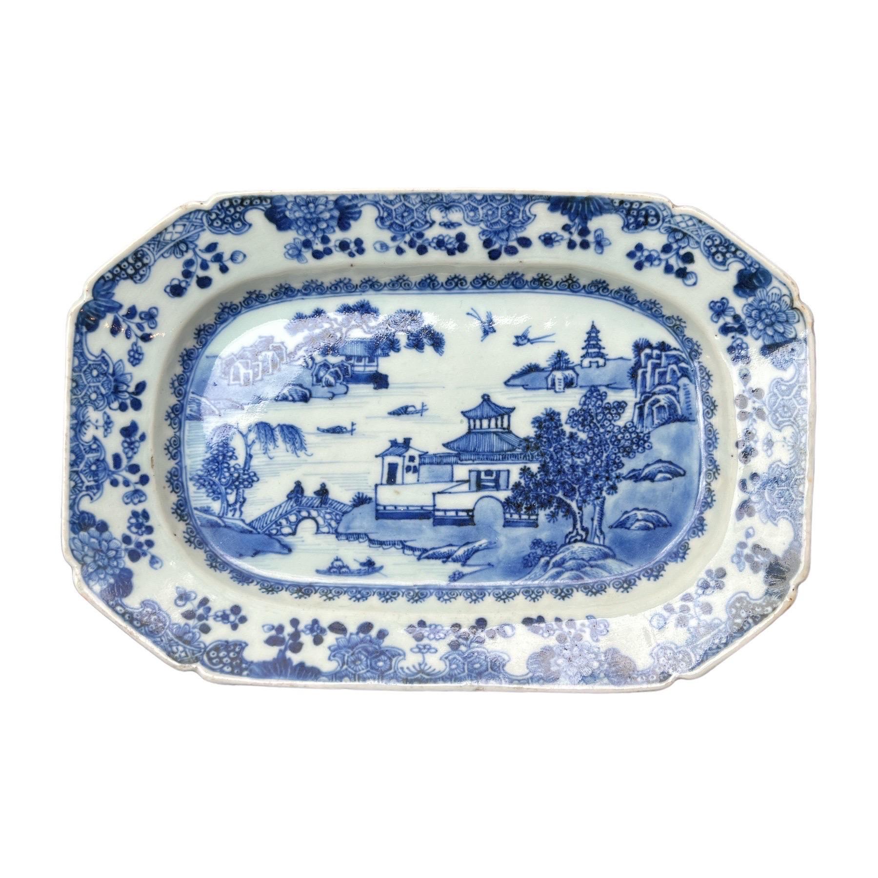 Antique Chinese Export Porcelain Blue White Platter  Qianlong Period 1760-70