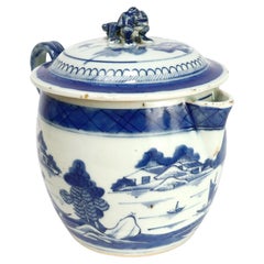 Antique Chinese Export Porcelain Canton Pattern Cider Jug with Lid