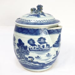 Antique Chinese Export Porcelain Canton Pattern Cider Jug with Lid
