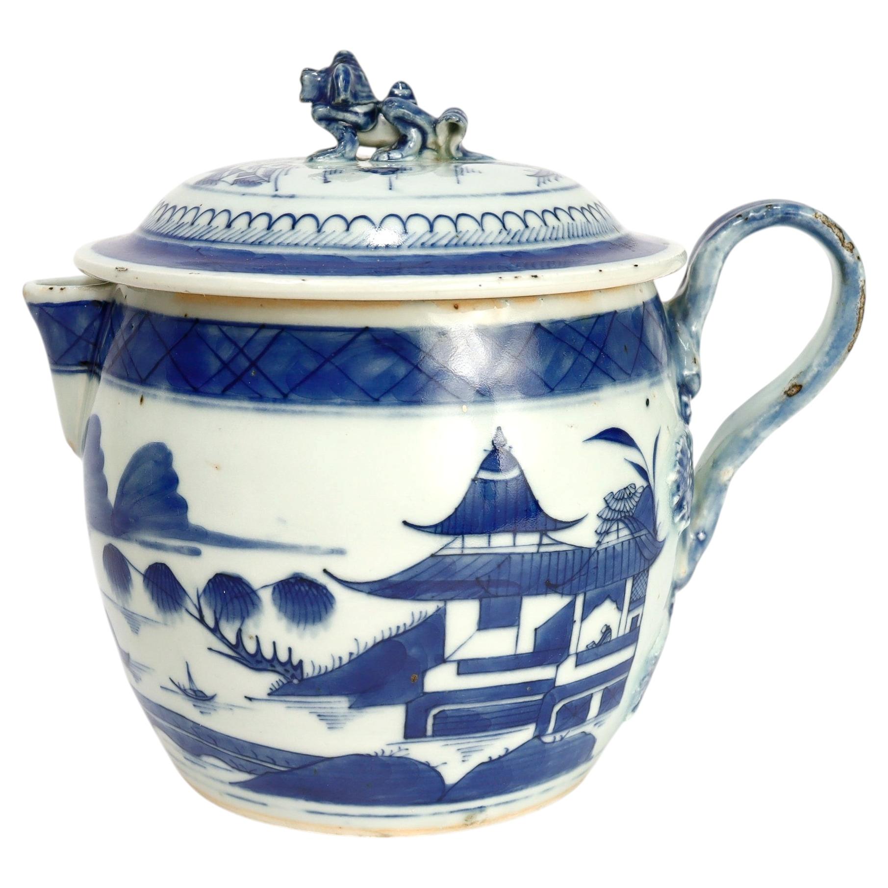 Antique Chinese Export Porcelain Canton Pattern Cider Jug with Lid