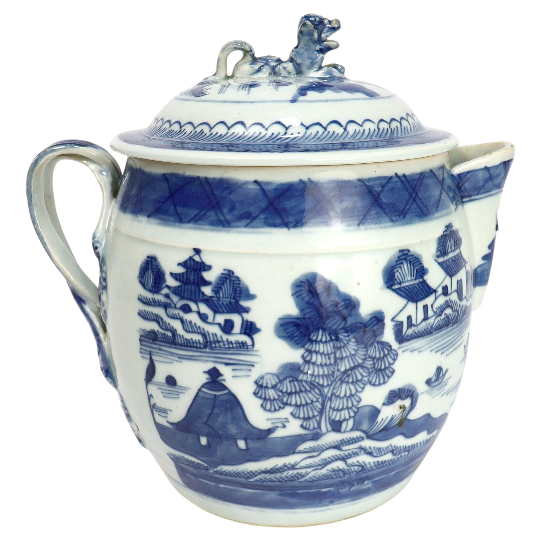 Antique Chinese Export Porcelain Canton Pattern Cider Jug with Lid