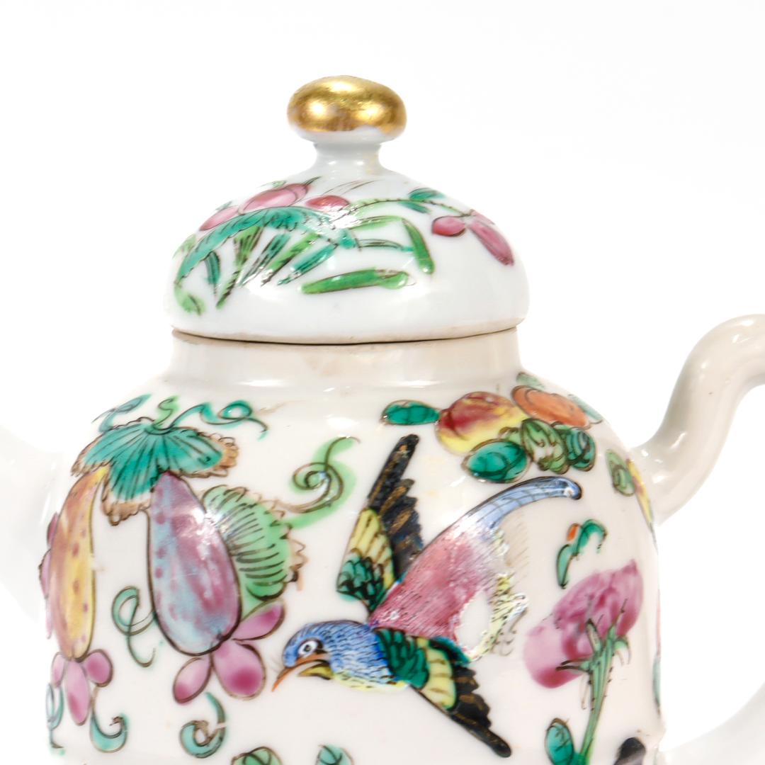 Antique Chinese Export Porcelain Famille Rose Birds/Butterflies Miniature Teapot 8