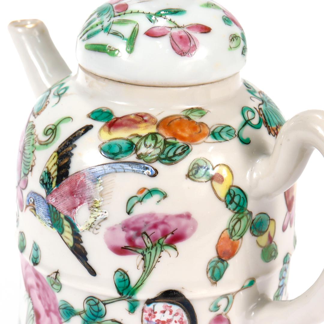 Antique Chinese Export Porcelain Famille Rose Birds/Butterflies Miniature Teapot 9