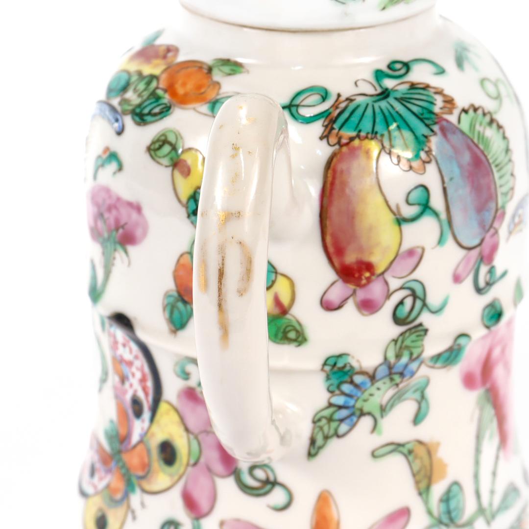 Antique Chinese Export Porcelain Famille Rose Birds/Butterflies Miniature Teapot 10