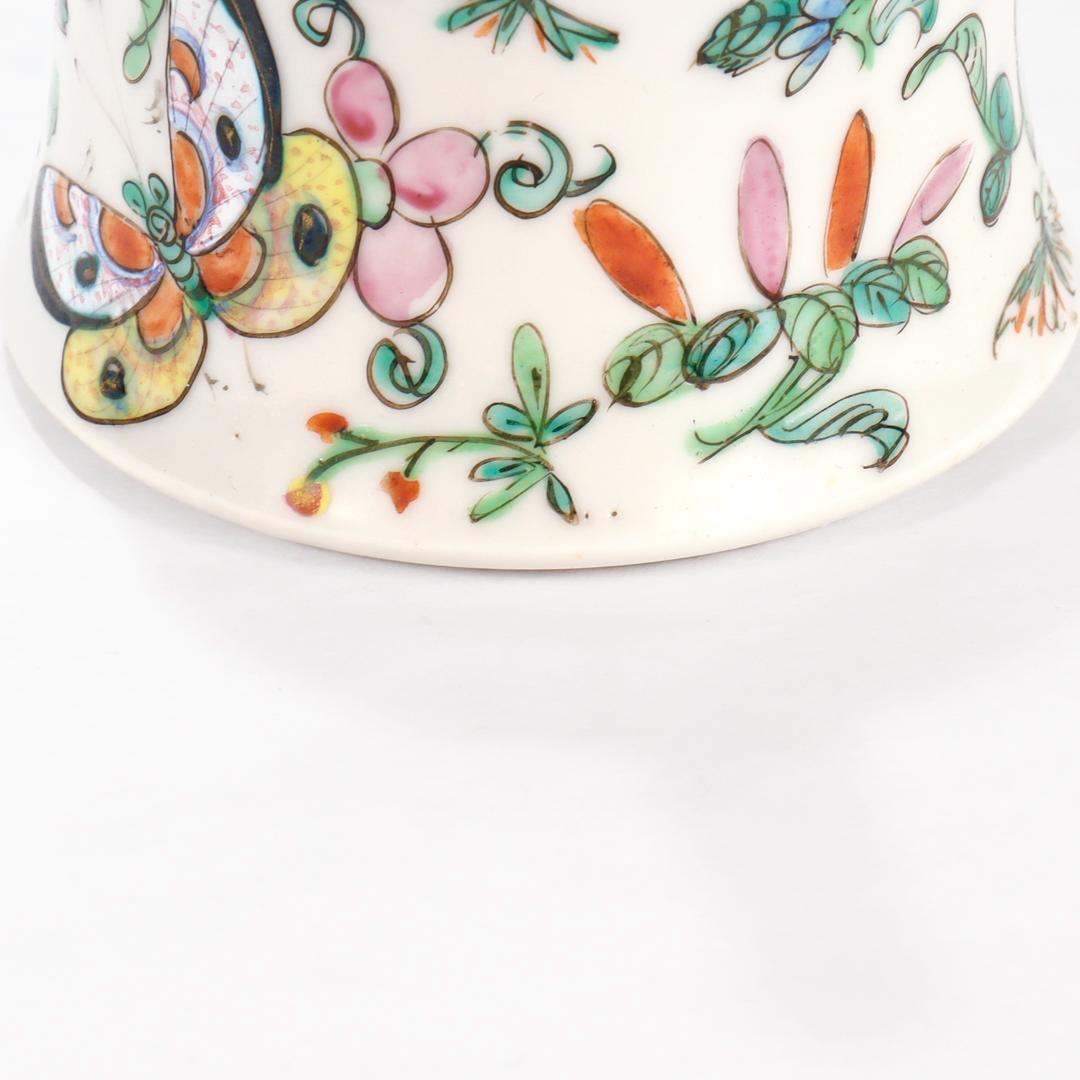 Antique Chinese Export Porcelain Famille Rose Birds/Butterflies Miniature Teapot 12