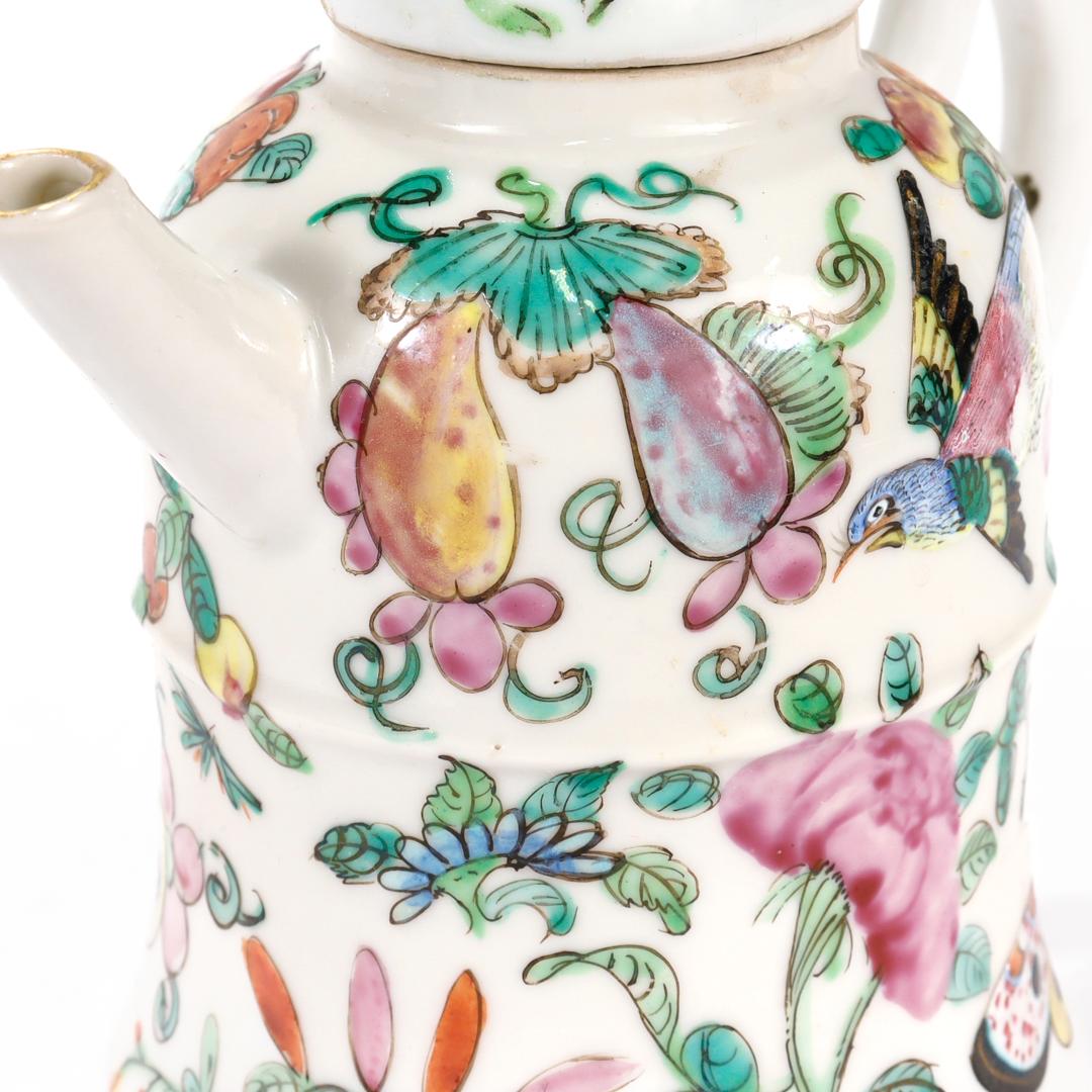 Antique Chinese Export Porcelain Famille Rose Birds/Butterflies Miniature Teapot 13