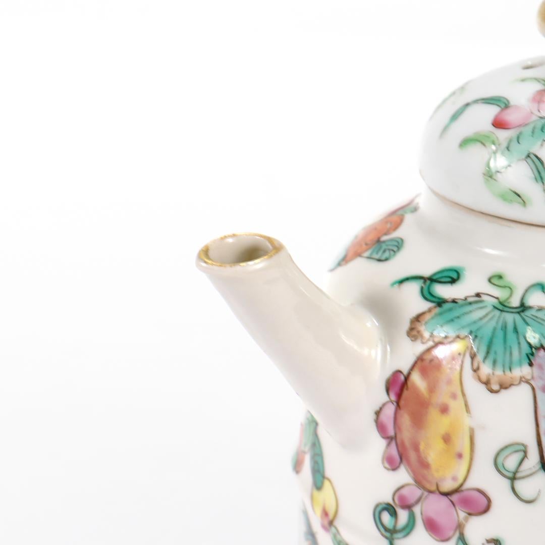 Antique Chinese Export Porcelain Famille Rose Birds/Butterflies Miniature Teapot 14