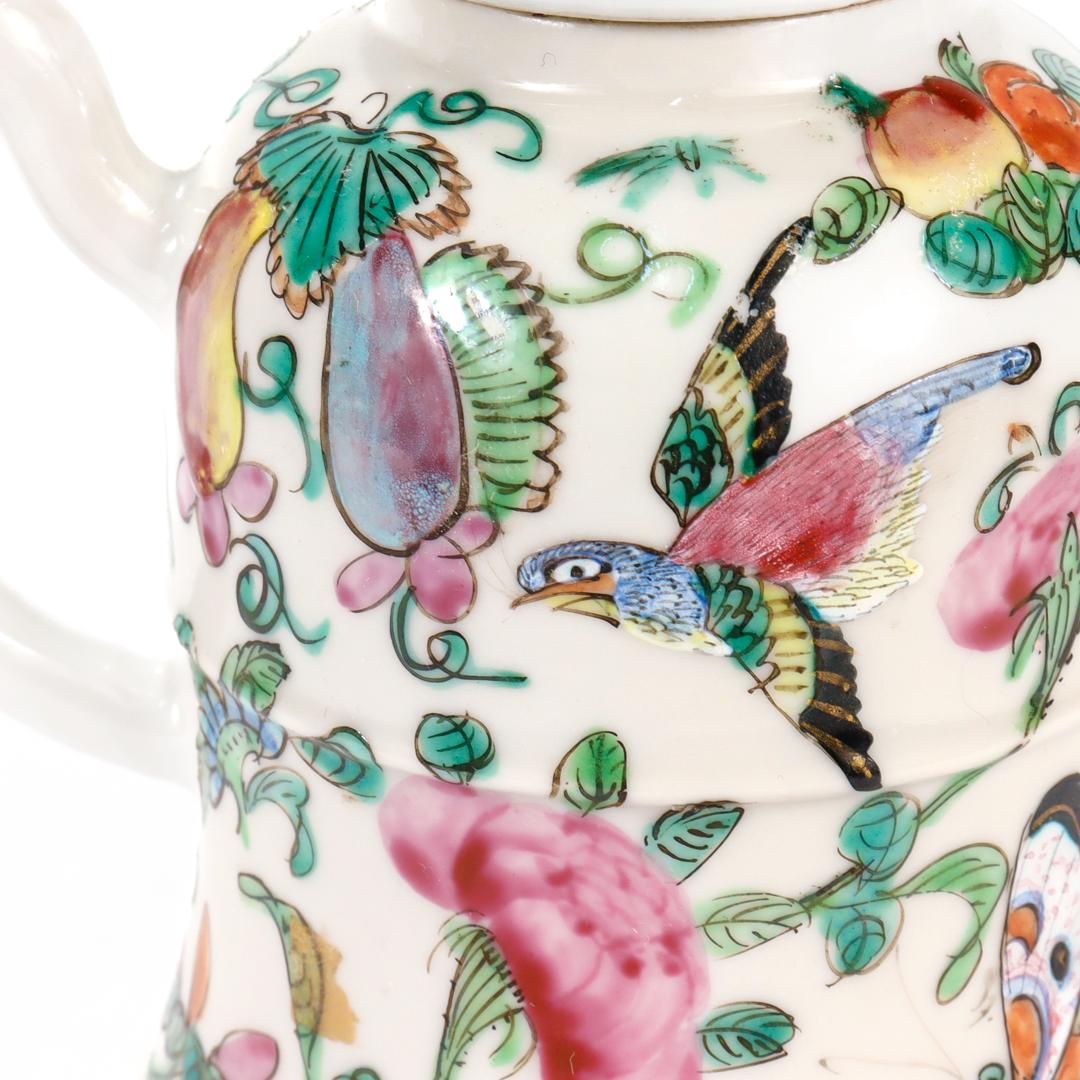 Antique Chinese Export Porcelain Famille Rose Birds/Butterflies Miniature Teapot 15