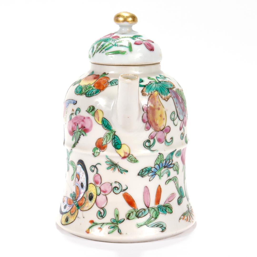 20th Century Antique Chinese Export Porcelain Famille Rose Birds/Butterflies Miniature Teapot