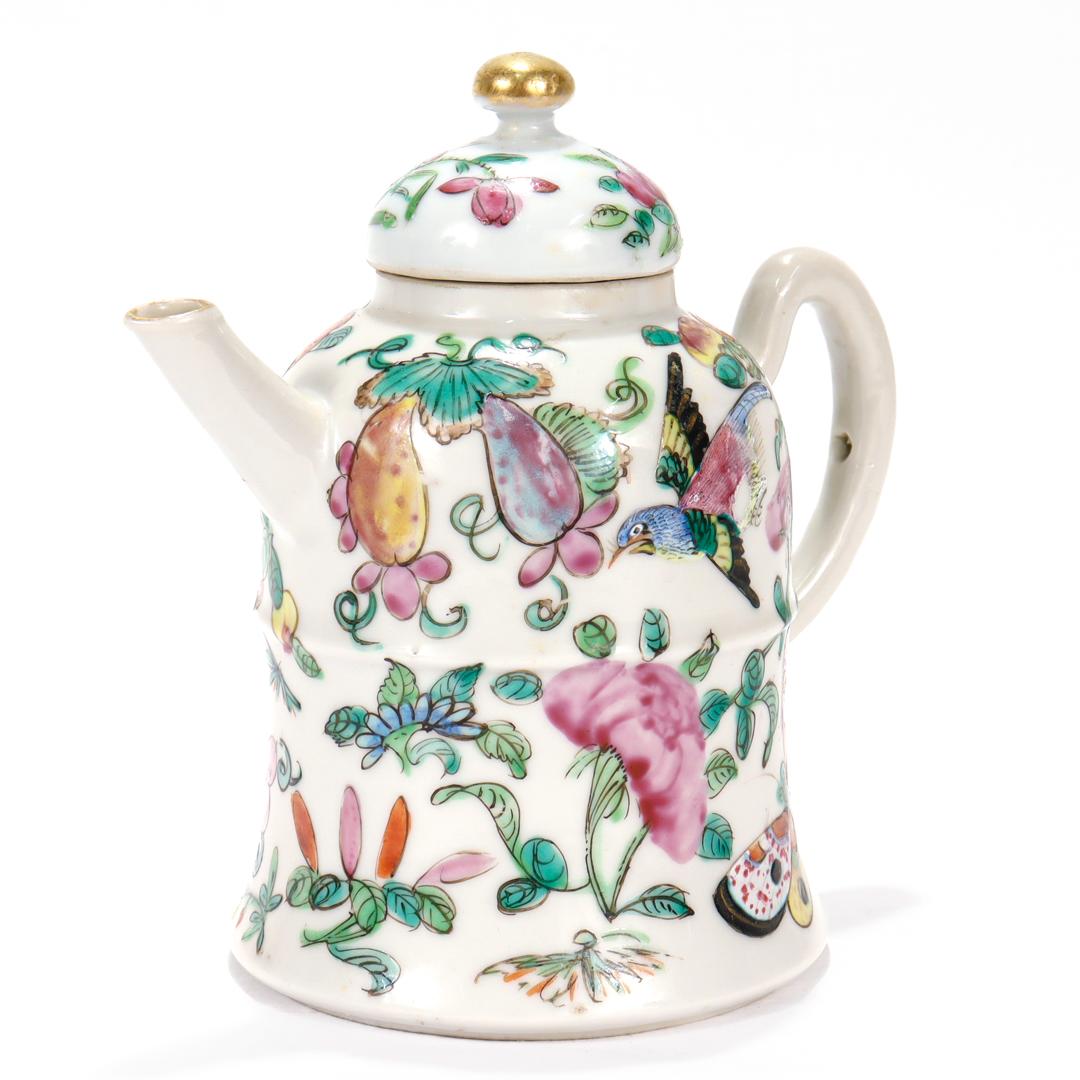 Antique Chinese Export Porcelain Famille Rose Birds/Butterflies Miniature Teapot 1