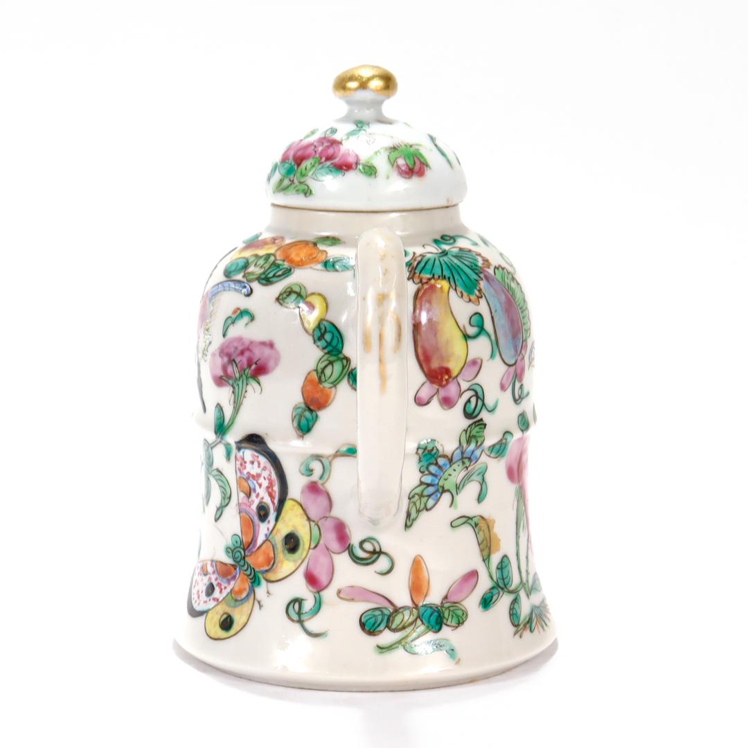 Antique Chinese Export Porcelain Famille Rose Birds/Butterflies Miniature Teapot 3