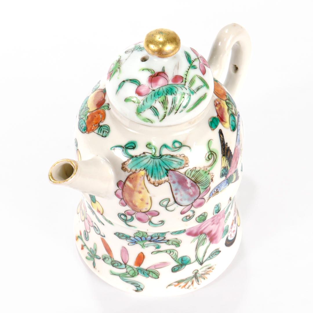 Antique Chinese Export Porcelain Famille Rose Birds/Butterflies Miniature Teapot 4