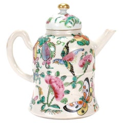 Vintage Chinese Export Porcelain Famille Rose Birds/Butterflies Miniature Teapot
