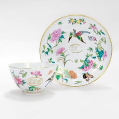 Antique Chinese Export Porcelain Famille Rose Cup & Saucer Pair