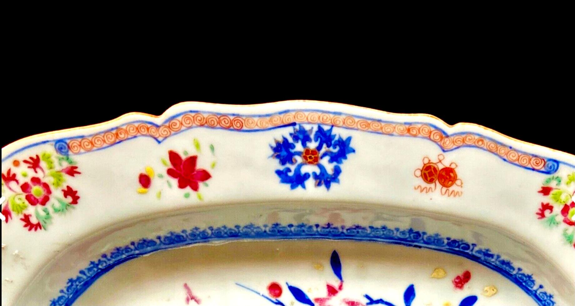 Antique Chinese Export Porcelain Famille Rose Platter In Good Condition For Sale In Bradenton, FL