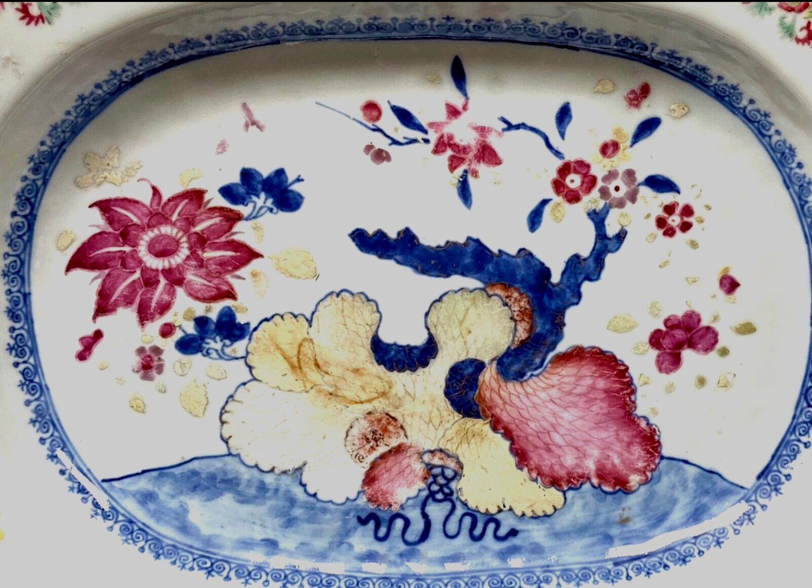 18th Century and Earlier Antique Chinese Export Porcelain Famille Rose Platter For Sale