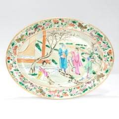 Antique Chinese Export Porcelain Famille Rose Small Oval Serving Tray