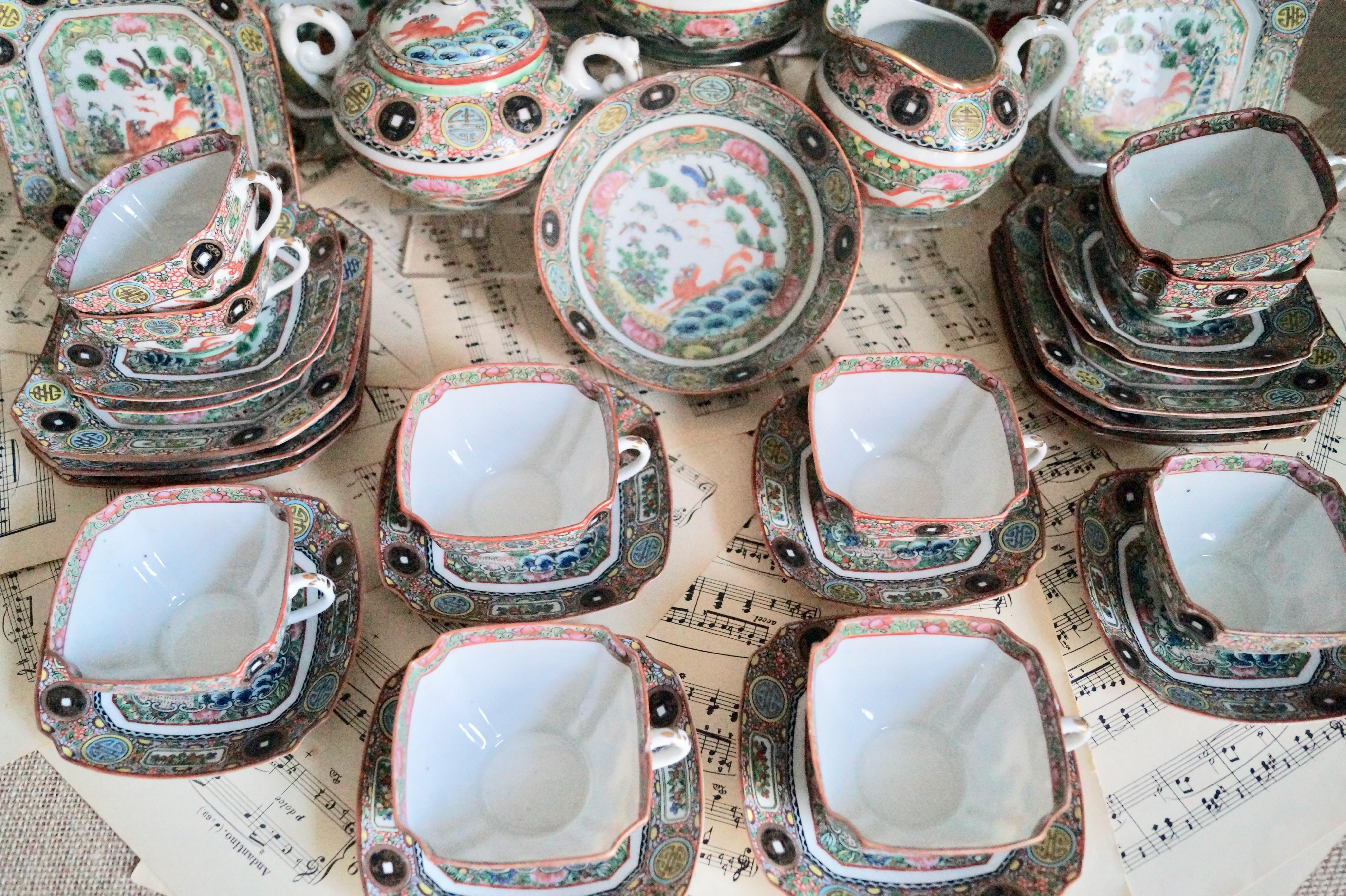 Antique Chinese Export Porcelain, Famille Rose Tea Service, 1880-1900 5