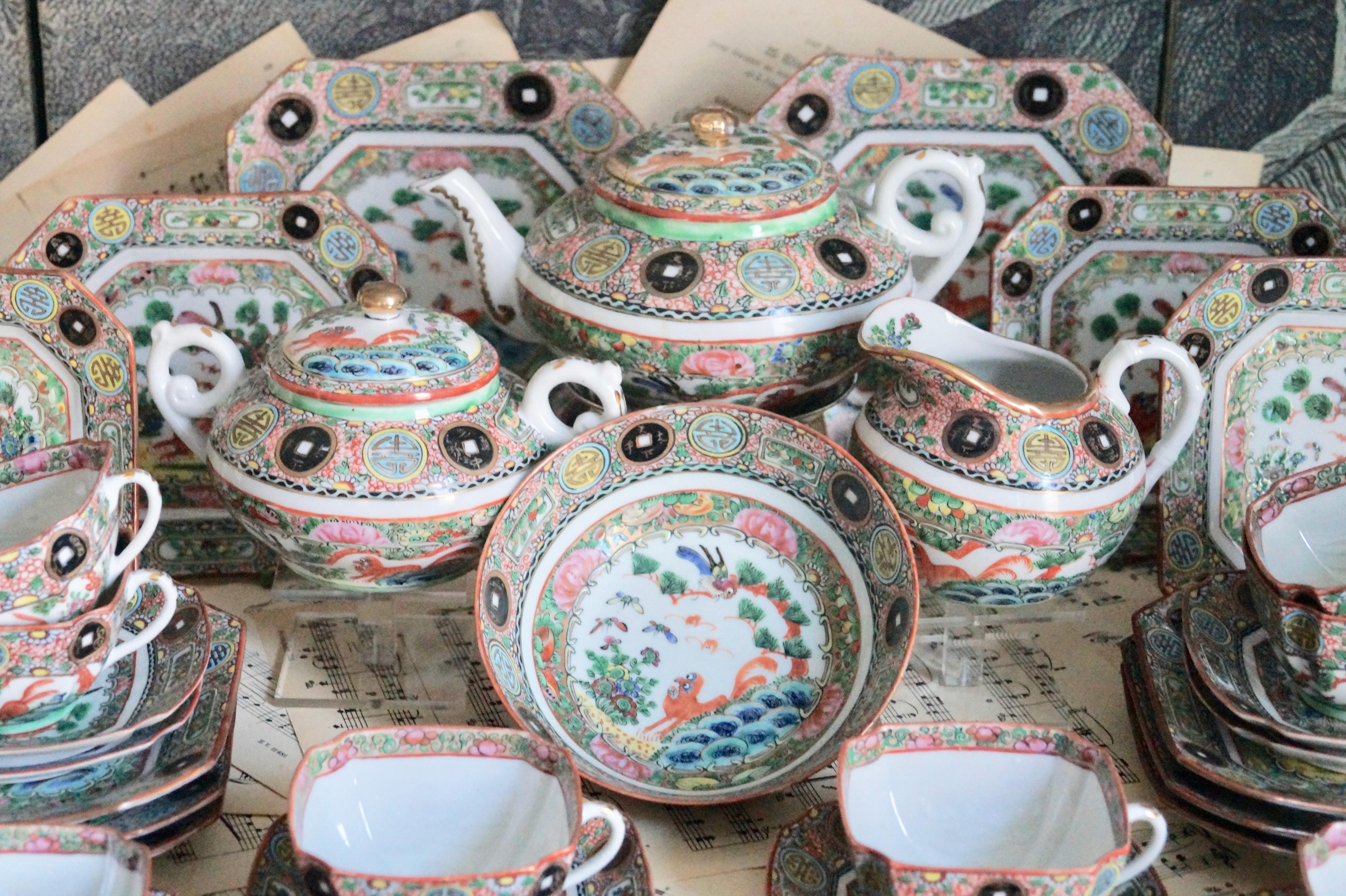 Antique Chinese Export Porcelain, Famille Rose Tea Service, 1880-1900 1