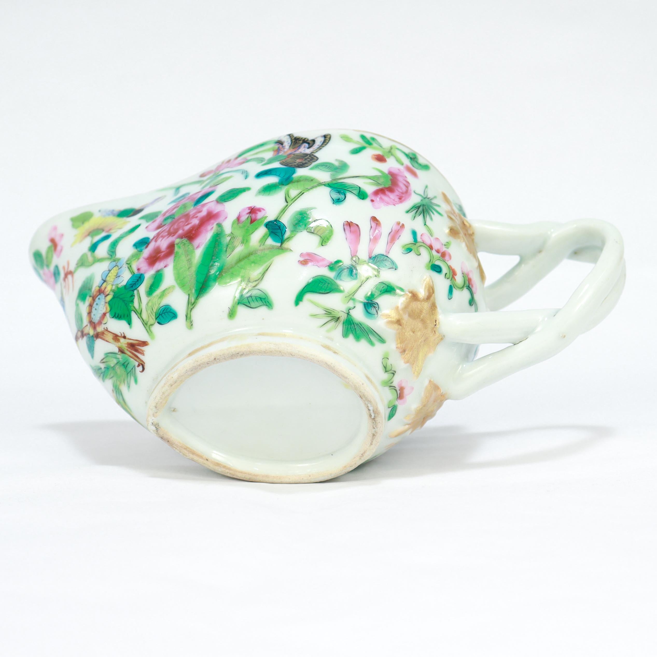 Antique Chinese Export Porcelain Gilt Famille Rose Gravy or Sauce Boat For Sale 6