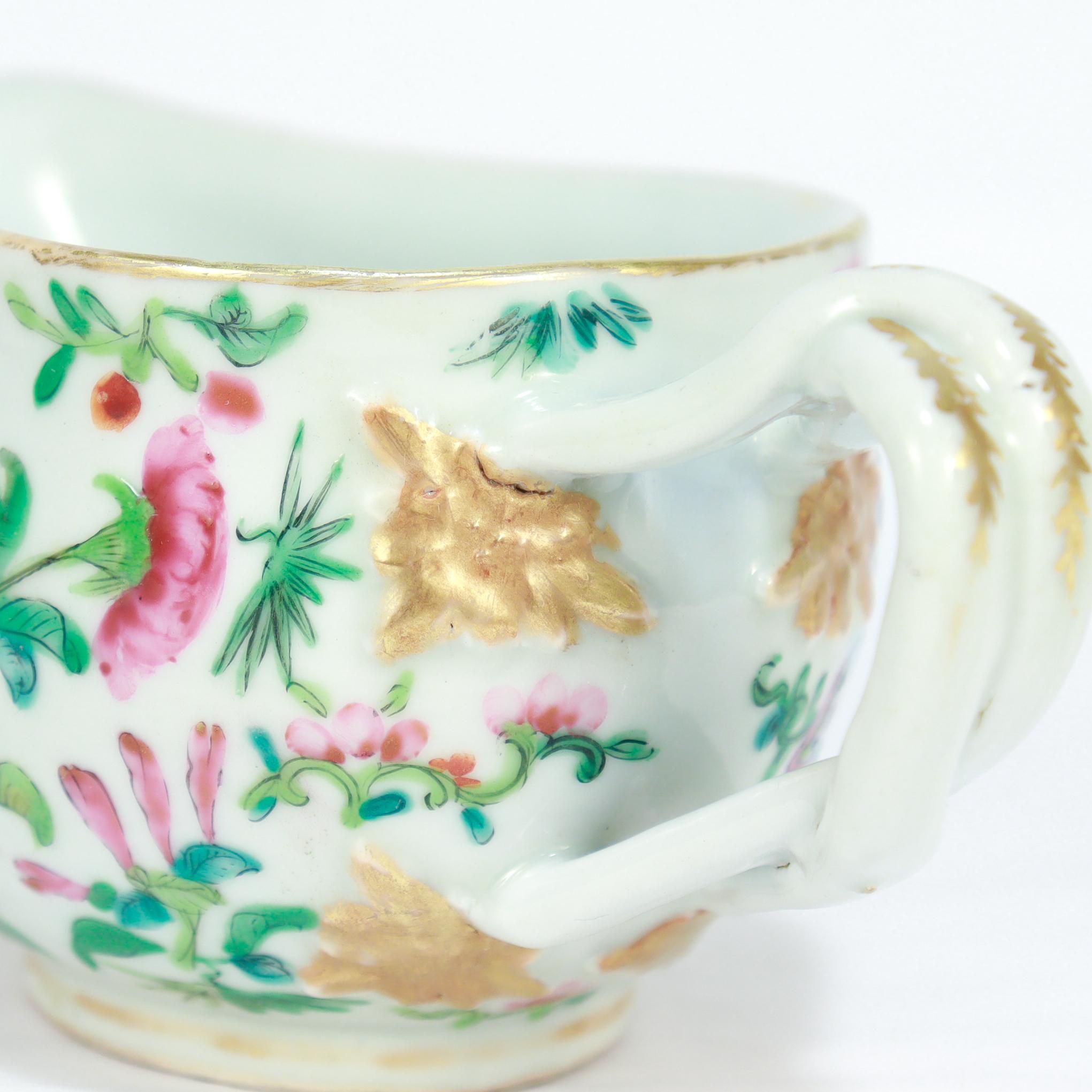 Antique Chinese Export Porcelain Gilt Famille Rose Gravy or Sauce Boat For Sale 7