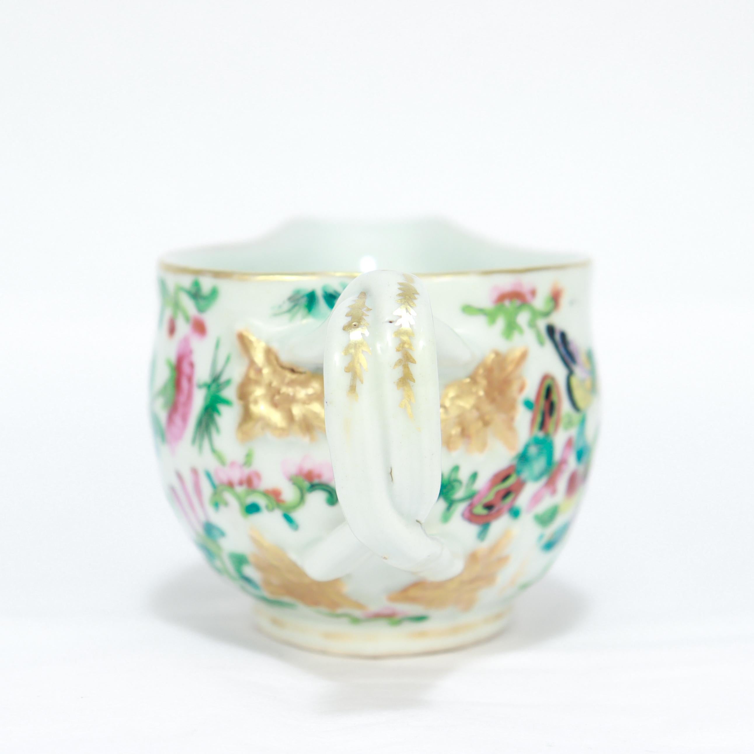 20th Century Antique Chinese Export Porcelain Gilt Famille Rose Gravy or Sauce Boat For Sale