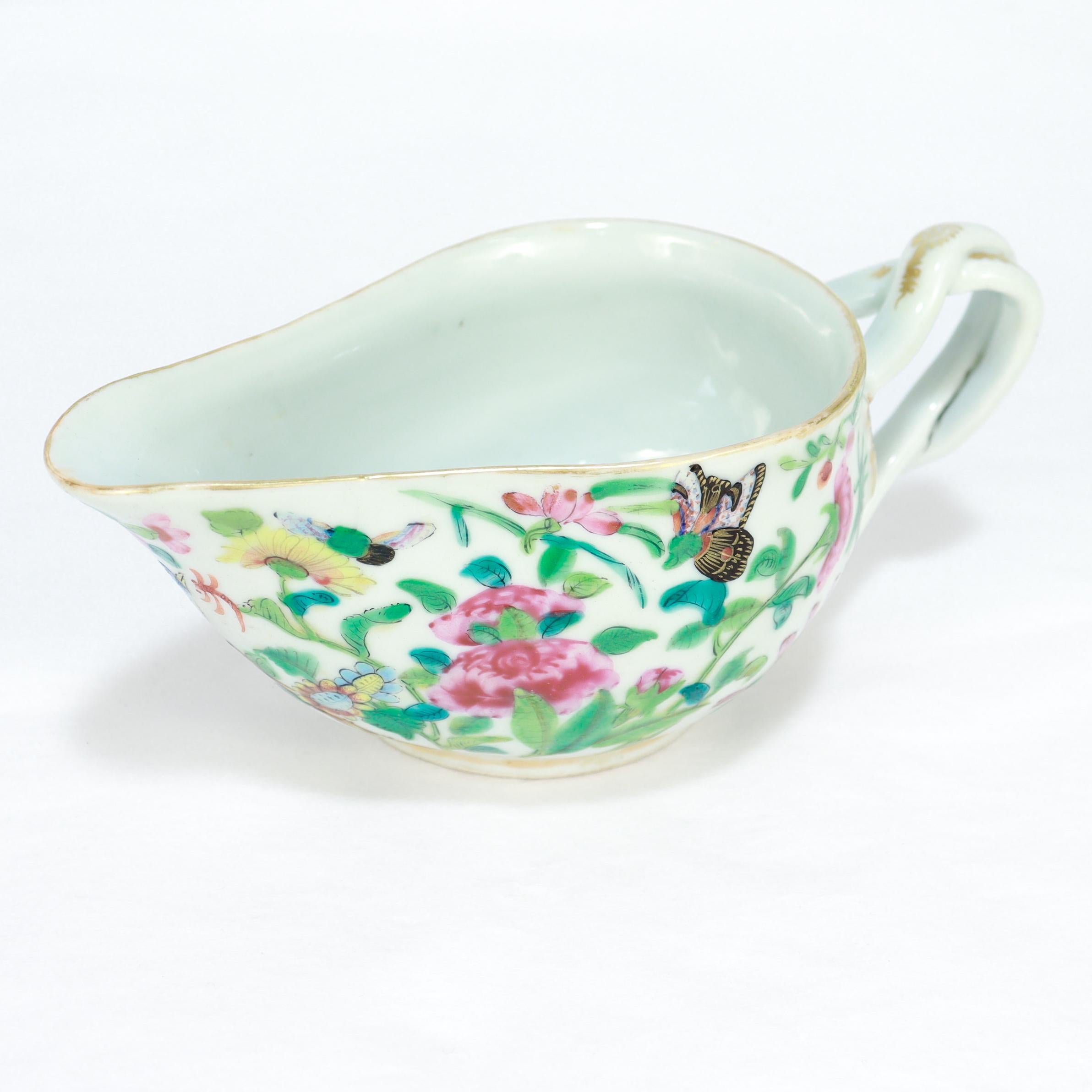 Antique Chinese Export Porcelain Gilt Famille Rose Gravy or Sauce Boat For Sale 4
