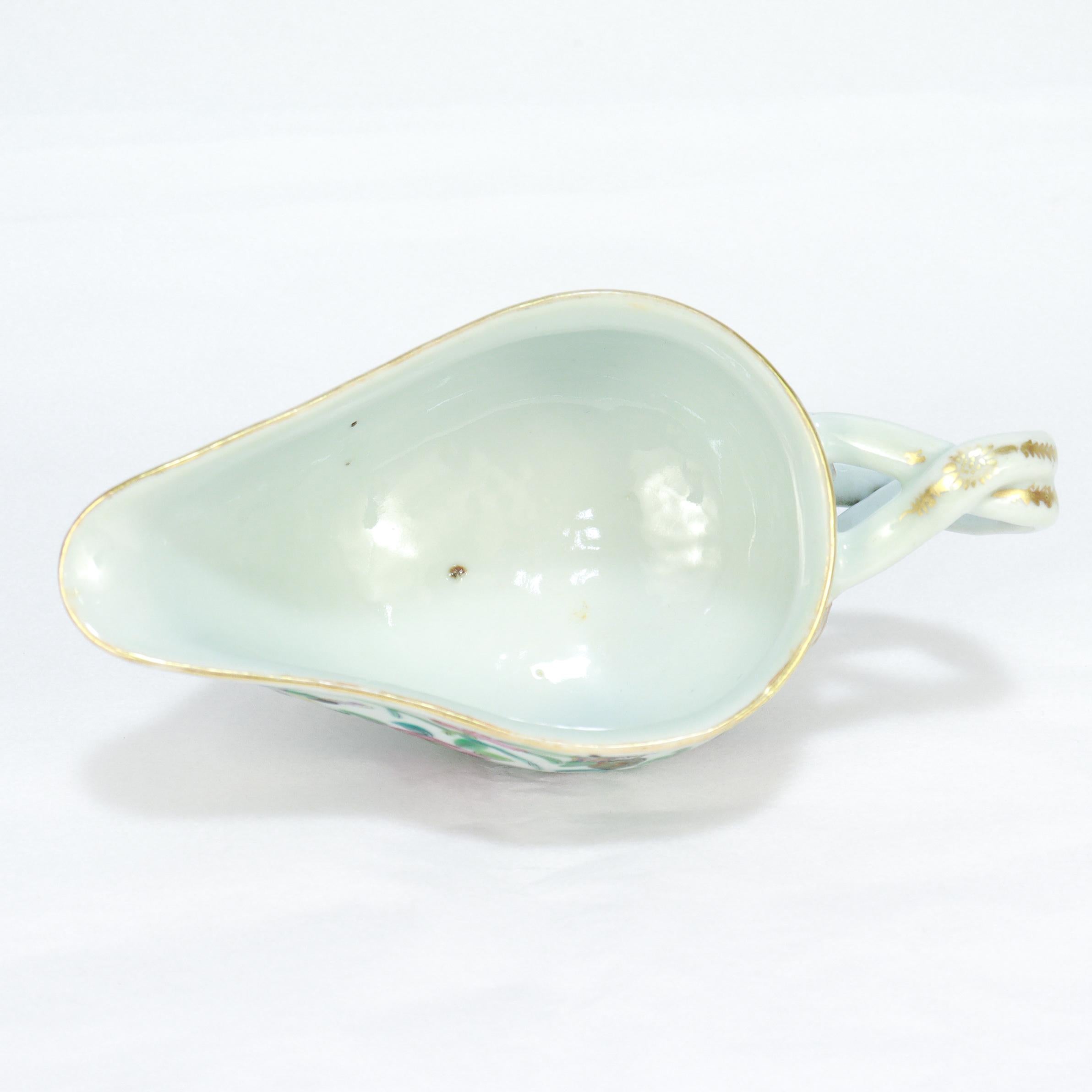 Antique Chinese Export Porcelain Gilt Famille Rose Gravy or Sauce Boat For Sale 5