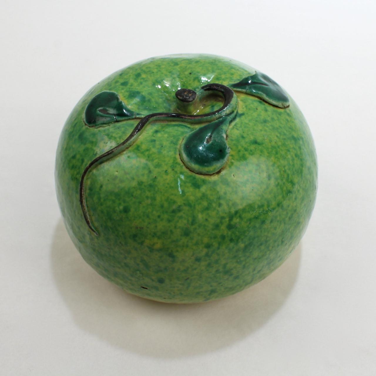 A fine piece of Chinese Altar fruit.

In the form of a green apple.

Simply a wonderful piece!

Provenance: 
From the estate of Susan & John Gutfreund (The 'King of Wall Street').

Date:
Early 20th century or earlier

Marks: 
Unmarked

Overall