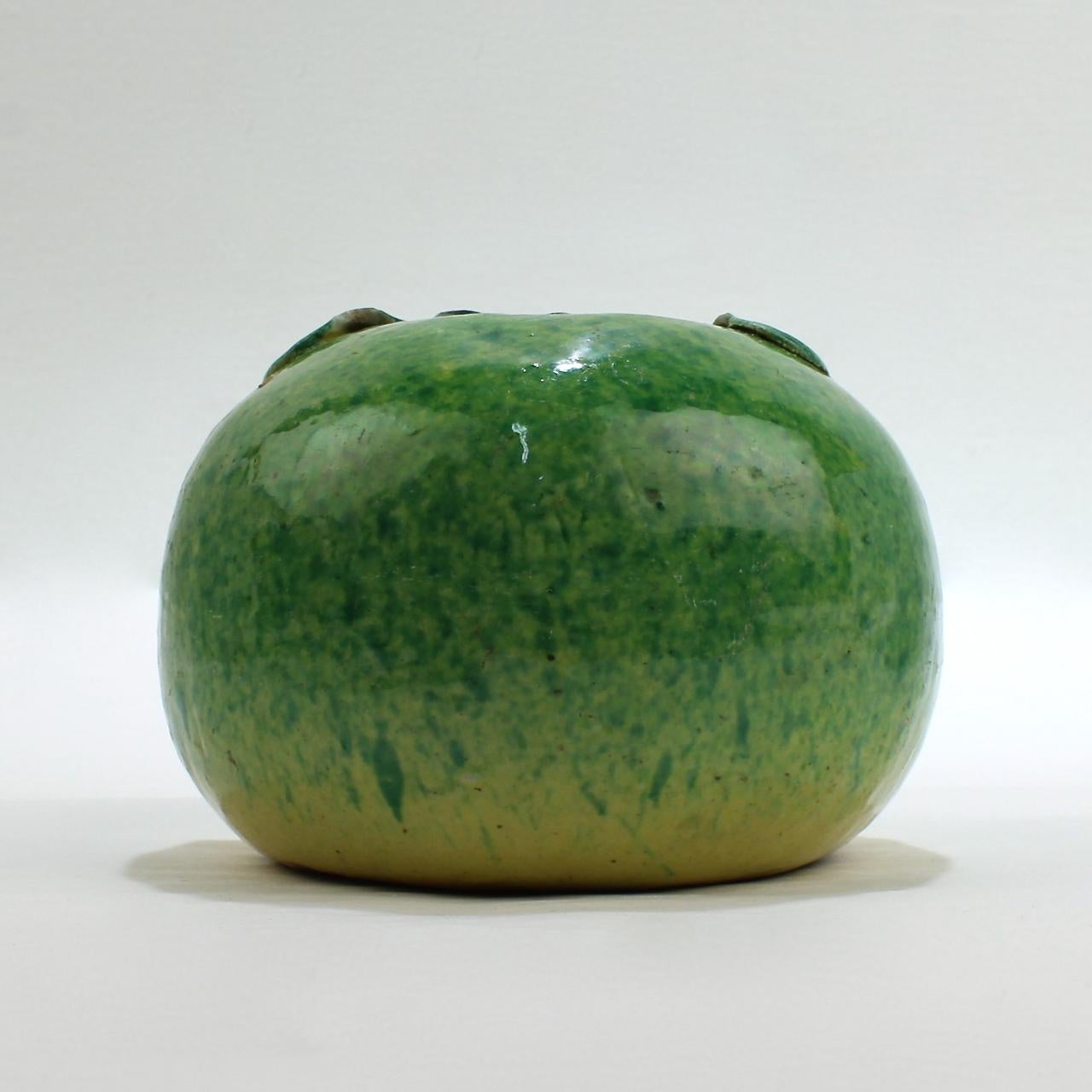 Antique Chinese Export Porcelain Green Apple Altar Fruit Ex-Gutfreund Collection In Good Condition In Philadelphia, PA