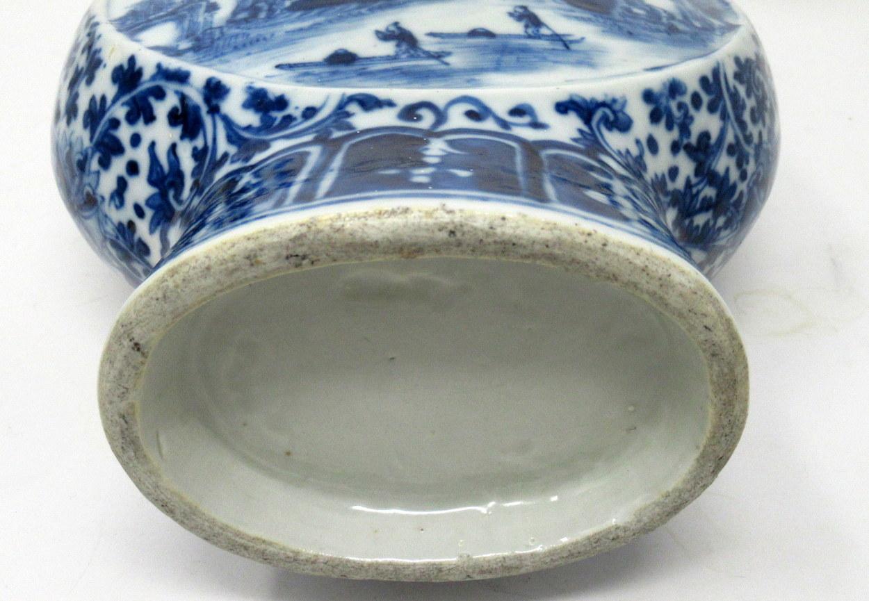 Antique Chinese Export Porcelain Hand Painted Blue White Moon Flask 19th Century 2