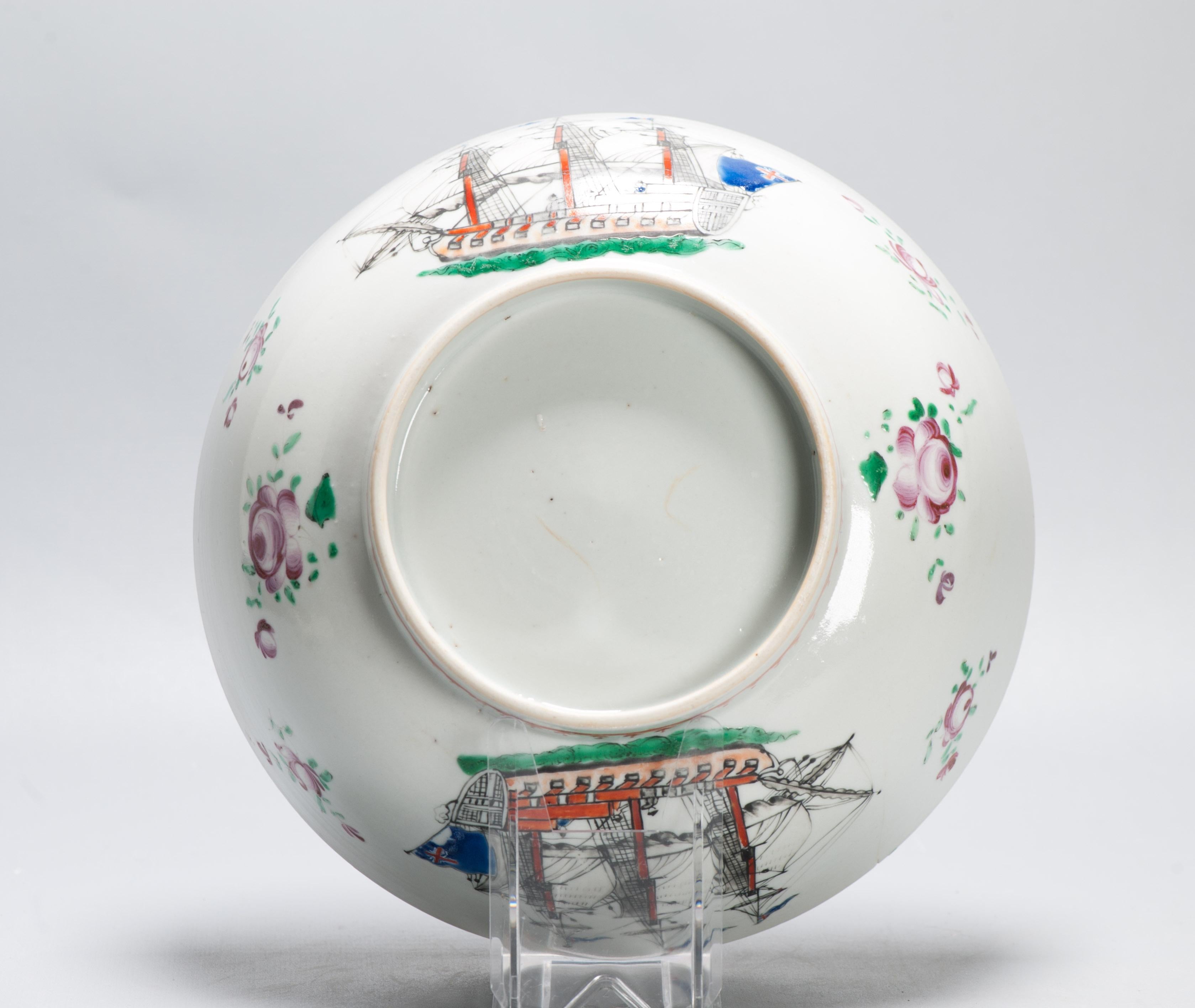 Qing Antique Chinese Export Porcelain Large Punch Bowl Marine Subject SHIPS For Sale