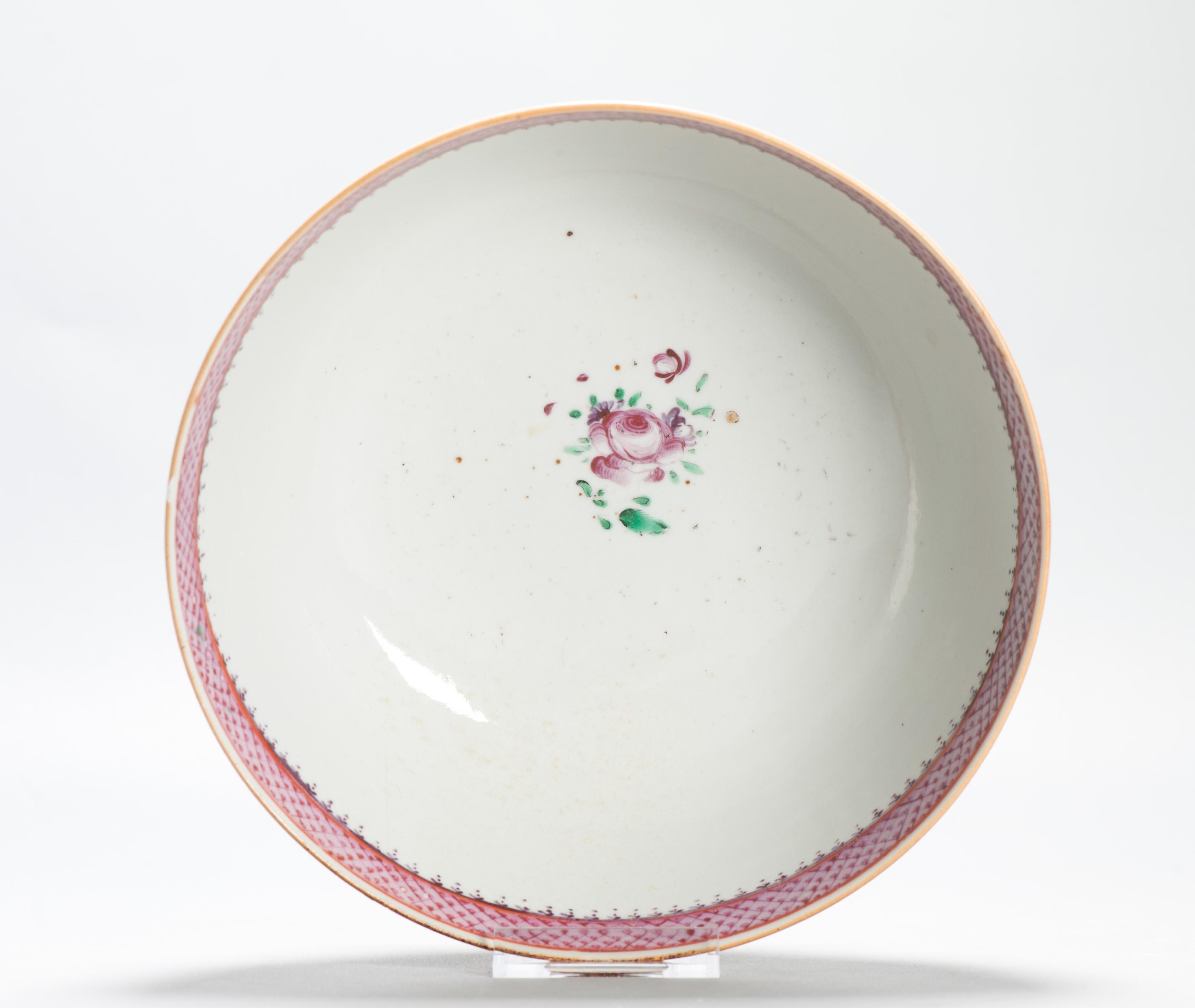 18th Century and Earlier Antique Chinese Export Porcelain Large Punch Bowl Marine Subject SHIPS For Sale