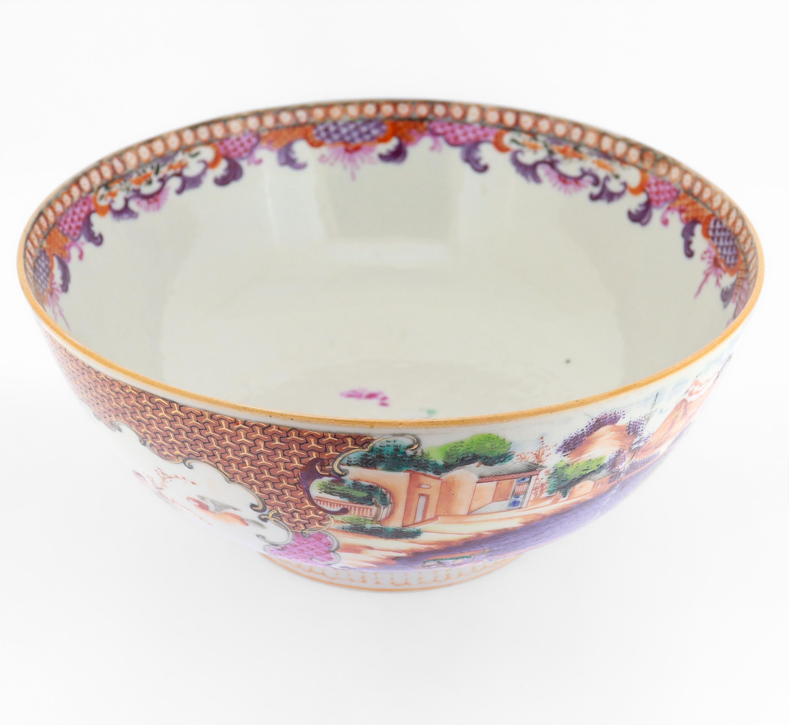 Antique Chinese Export Porcelain Rose Mandarin China Trade / Village Scene Bowl For Sale 6