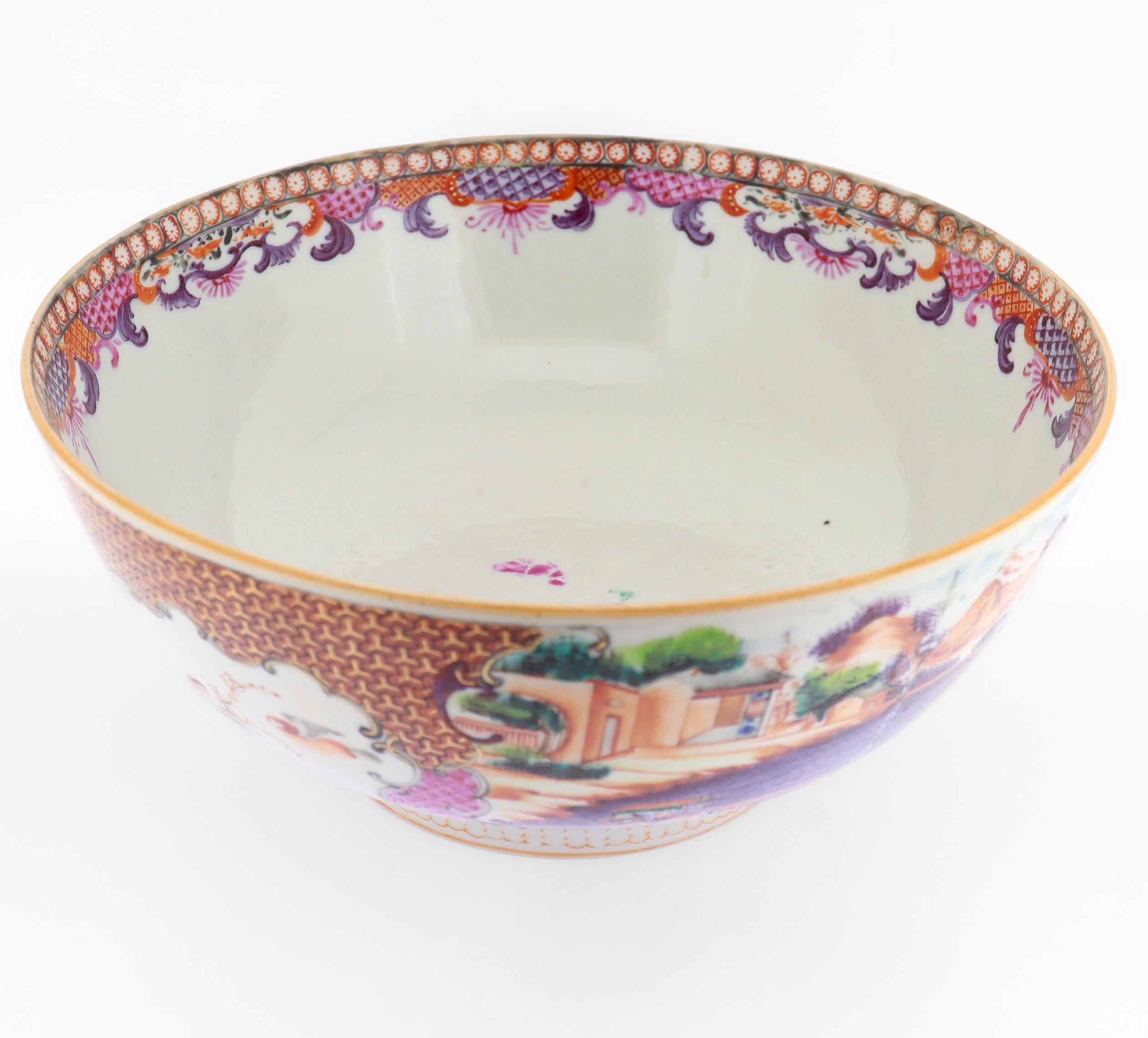 Antique Chinese Export Porcelain Rose Mandarin China Trade / Village Scene Bowl For Sale 7