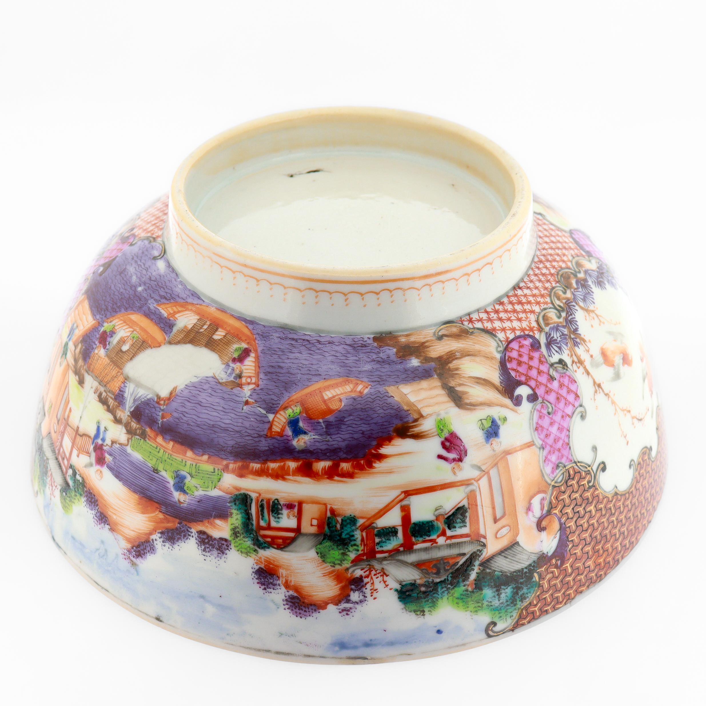 Antique Chinese Export Porcelain Rose Mandarin China Trade / Village Scene Bowl For Sale 10