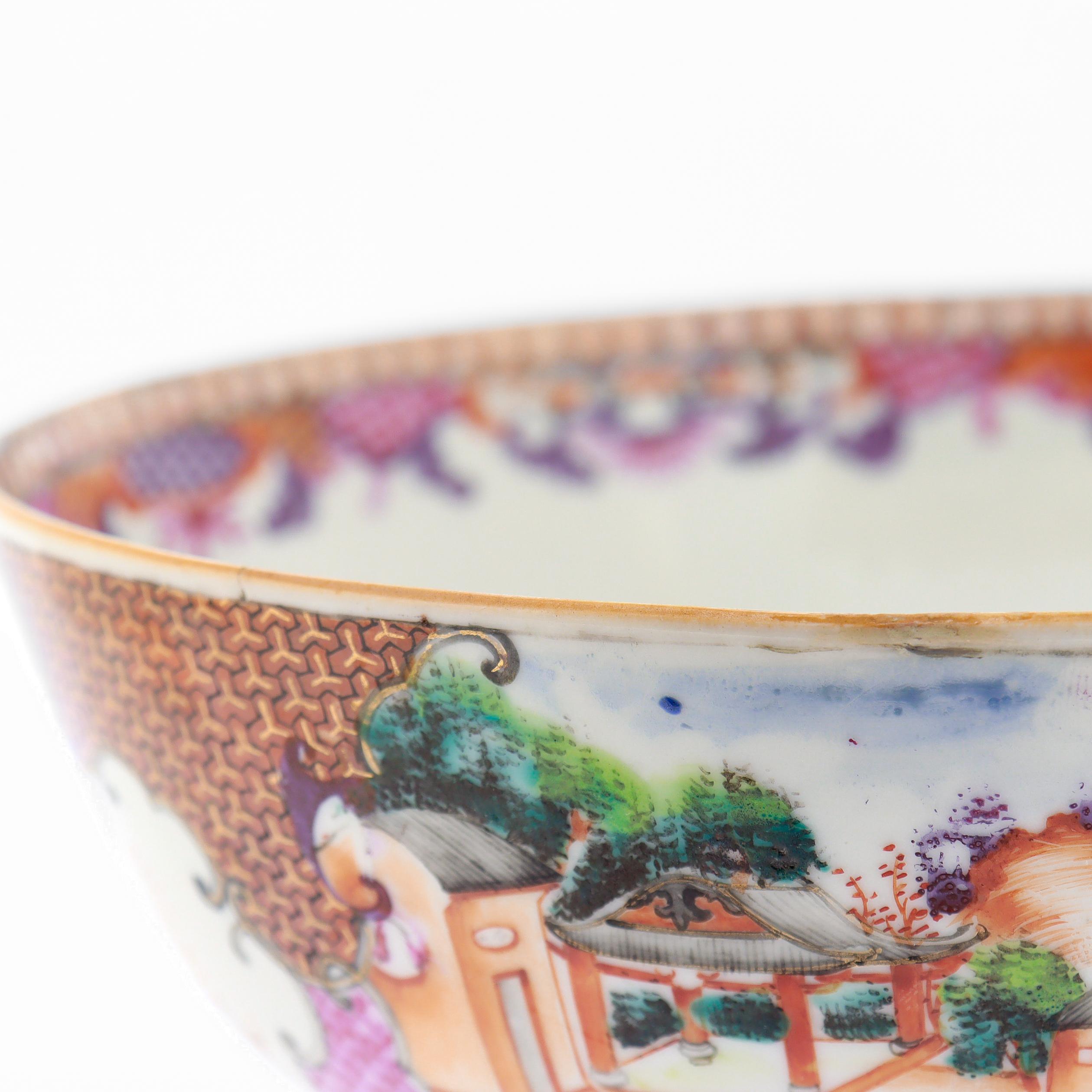Antique Chinese Export Porcelain Rose Mandarin China Trade / Village Scene Bowl For Sale 12