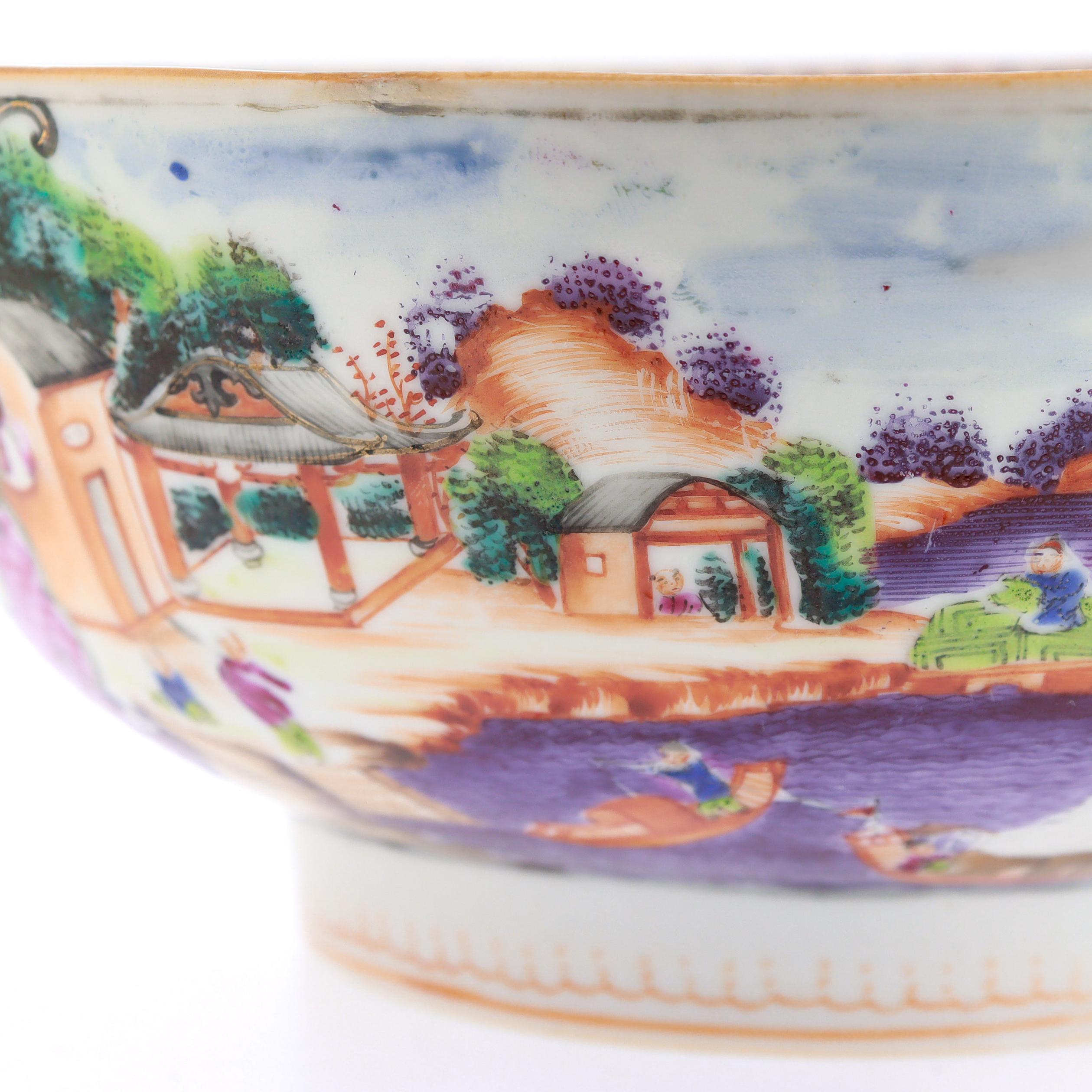 Antique Chinese Export Porcelain Rose Mandarin China Trade / Village Scene Bowl For Sale 13