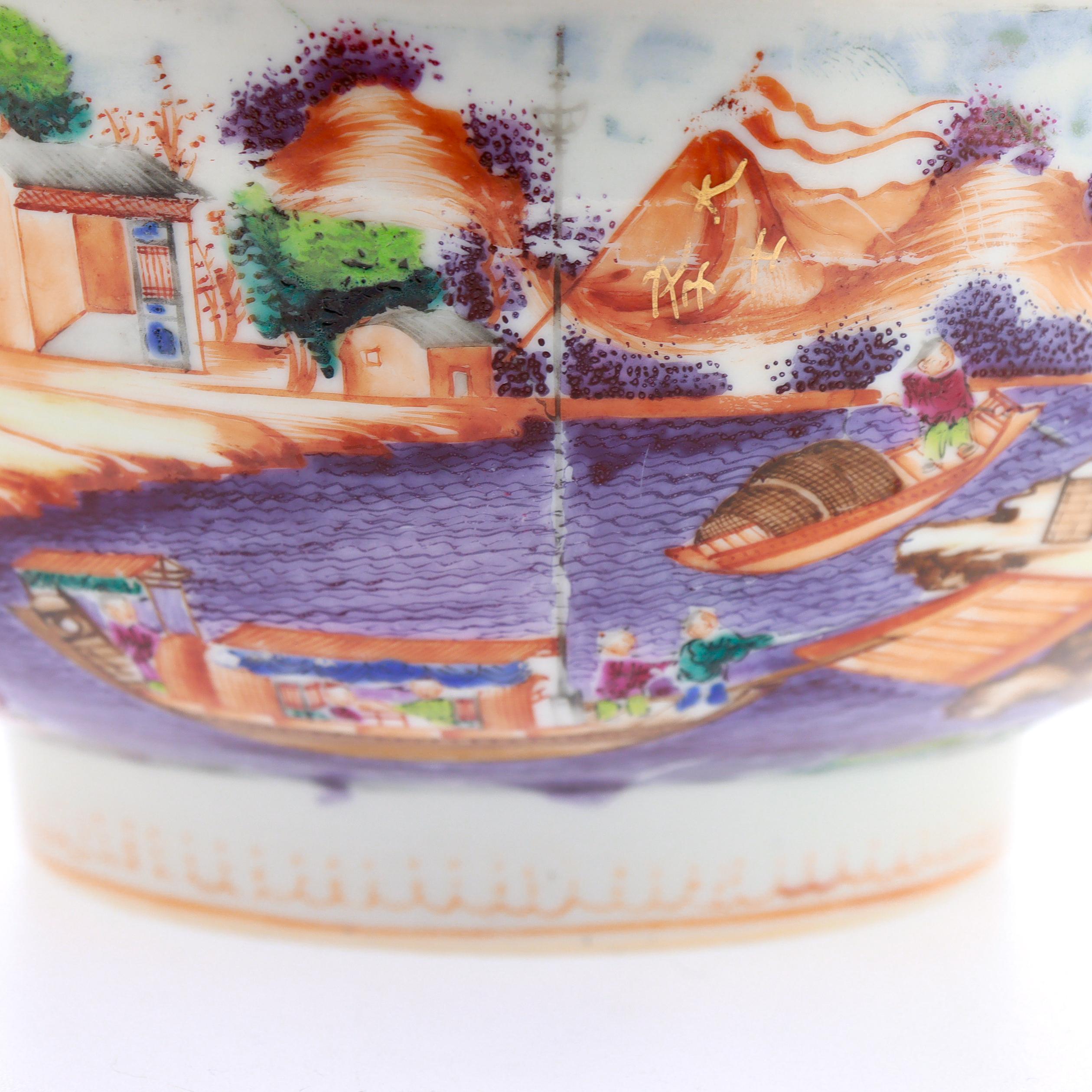 Antique Chinese Export Porcelain Rose Mandarin China Trade / Village Scene Bowl For Sale 14