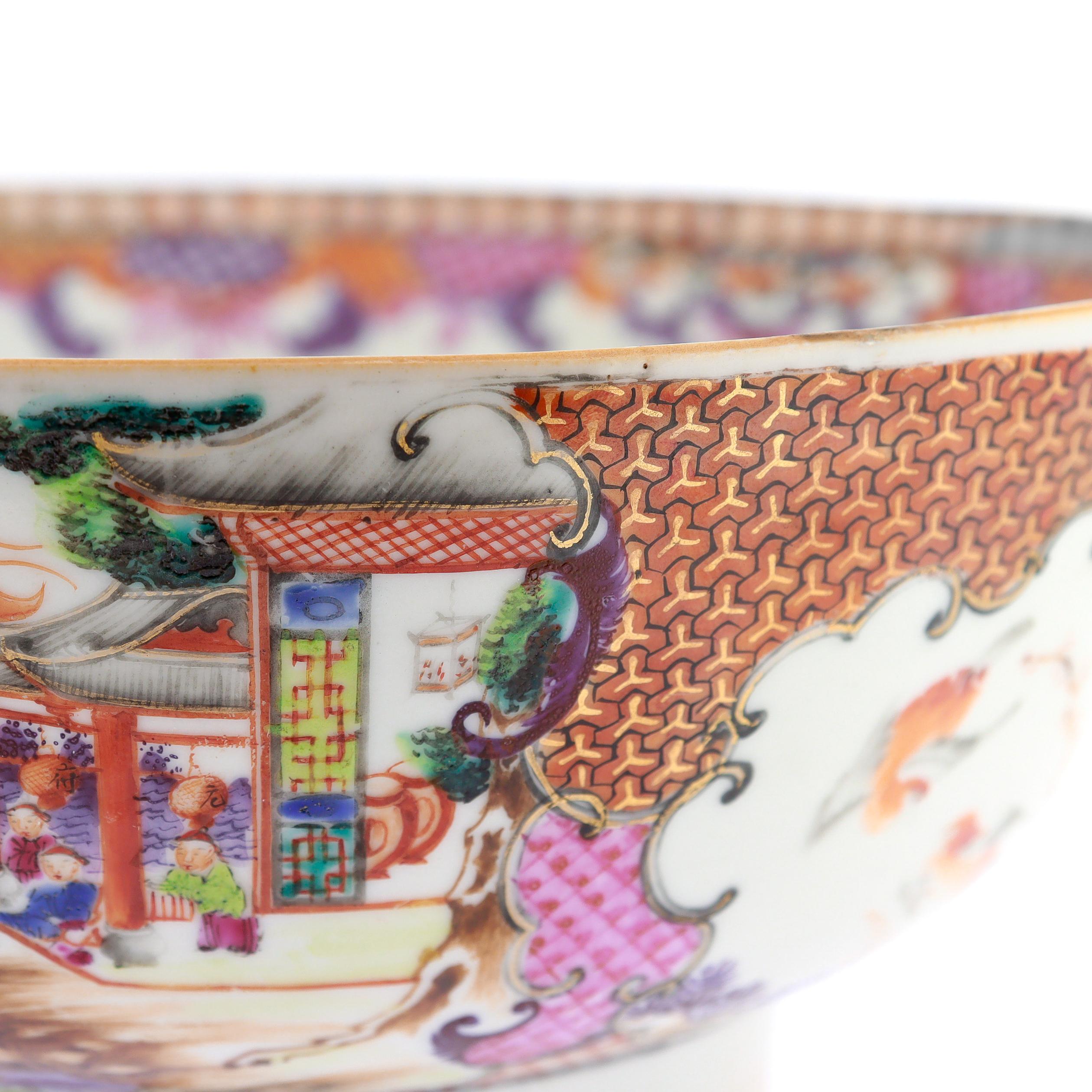 Antique Chinese Export Porcelain Rose Mandarin China Trade / Village Scene Bowl For Sale 15